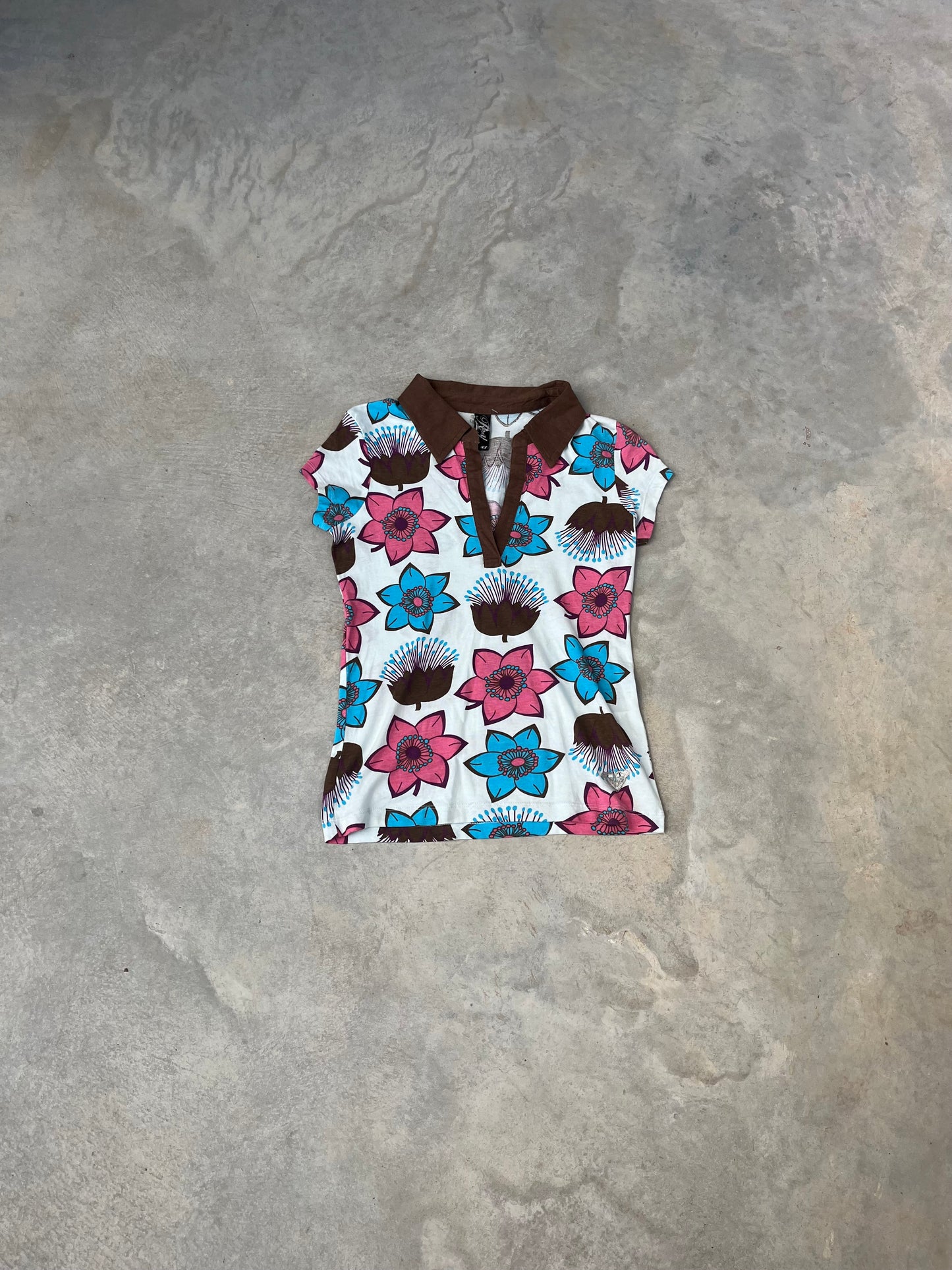 1990S - OPEN CHEST FLOWER TOP - S