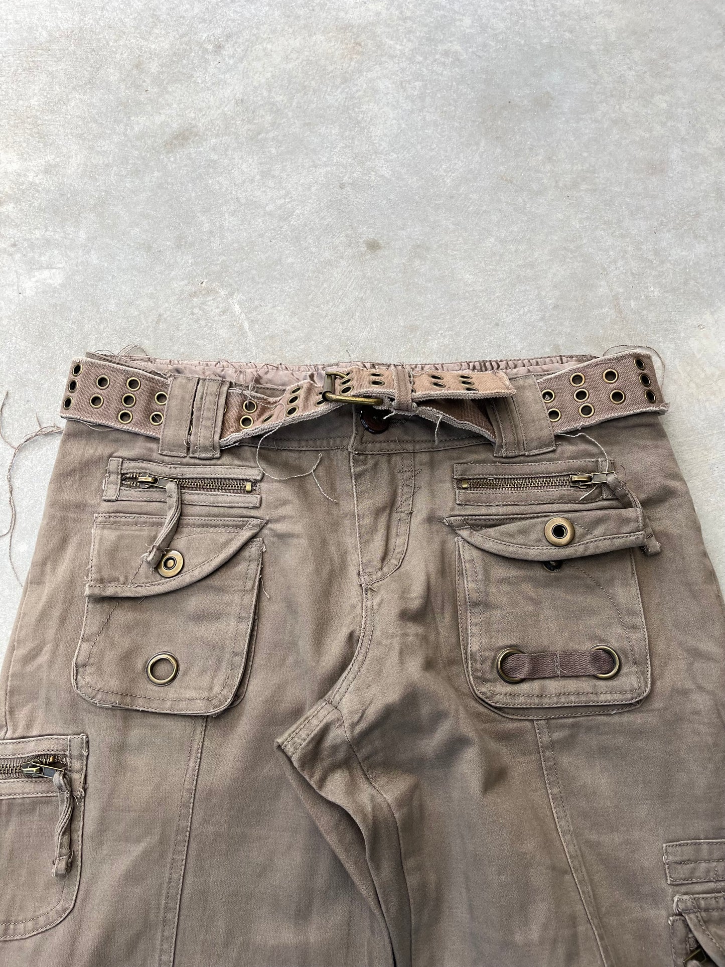2000S - WIDE LEG EMBROIDERED BROWN CARGO PANTS - 40