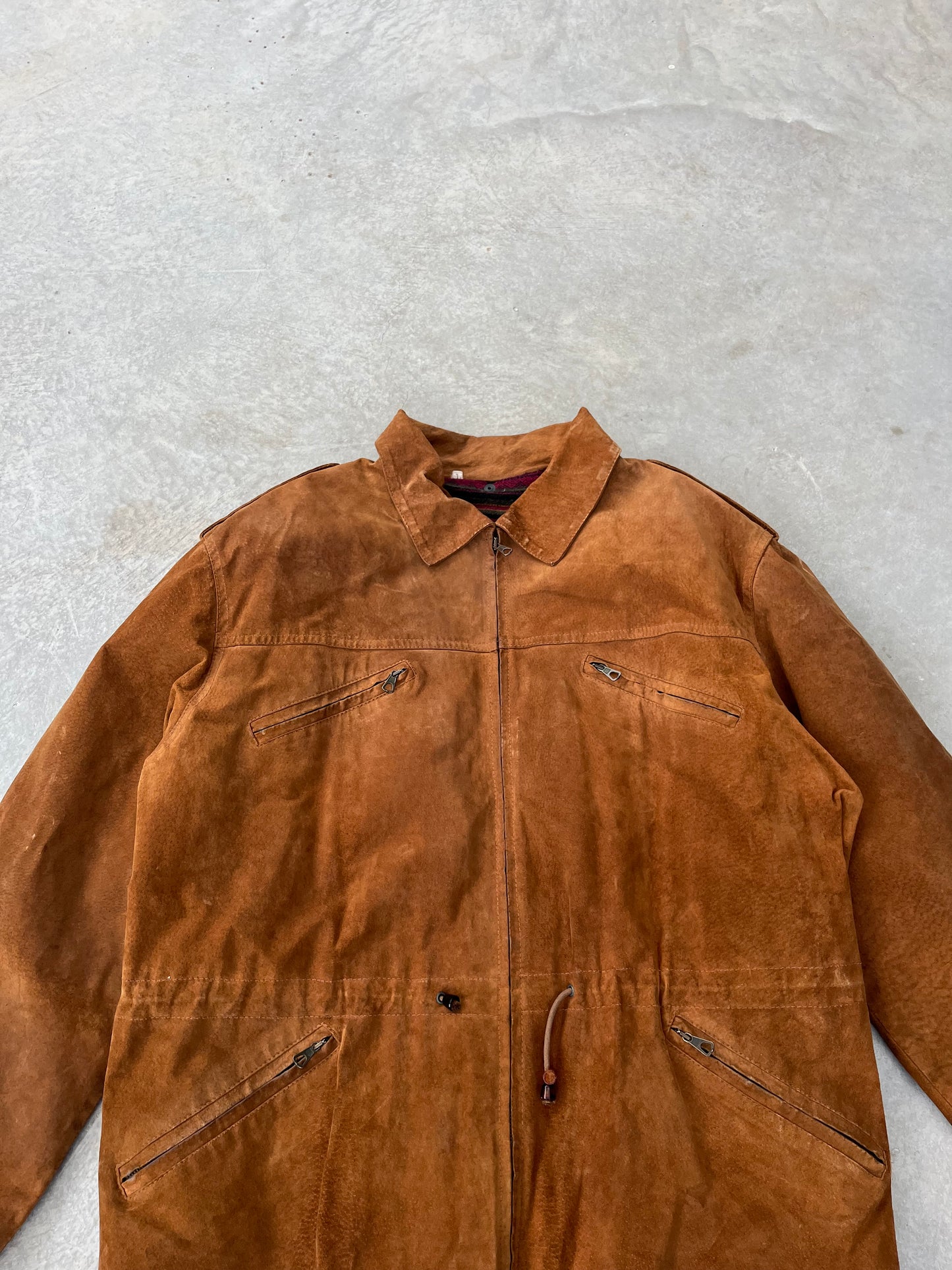 1970S - CAMEL SUEDE MID LENGTH JACKET - L