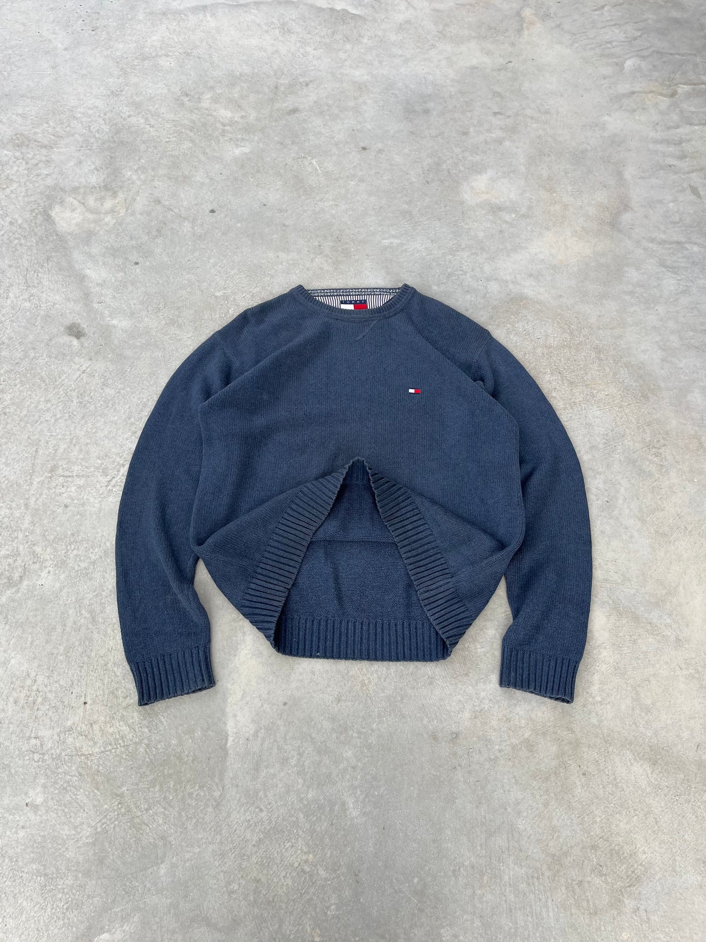 1990S - TOMMY HILFIGER GRAY/BLUE SWEATER - L
