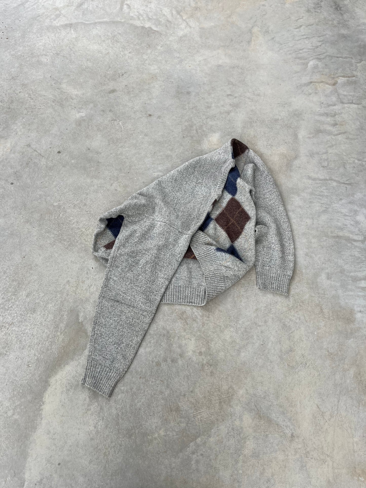 1970S - ARGYLE V NECK SWEATER - M