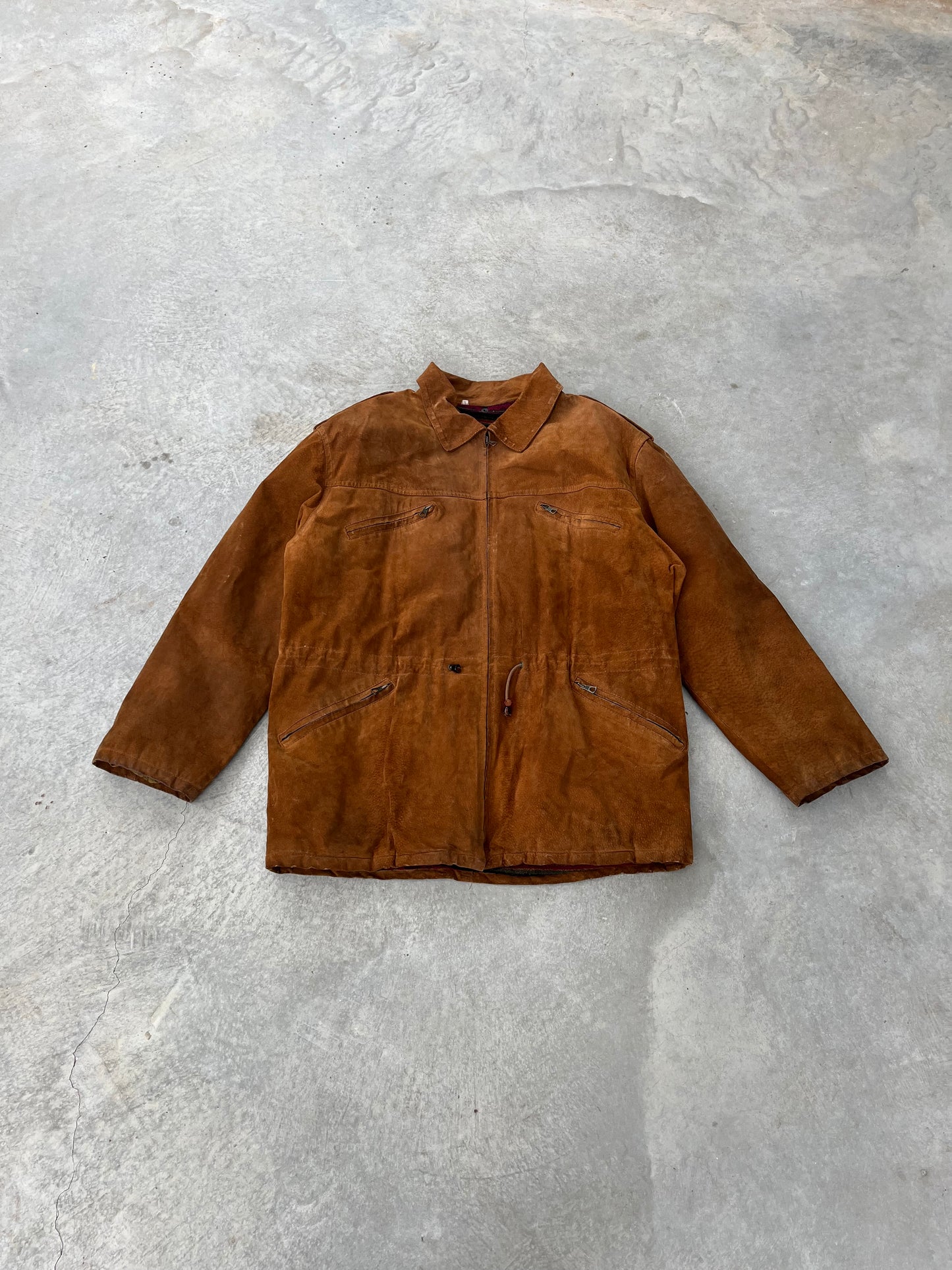 1970S - CAMEL SUEDE MID LENGTH JACKET - L