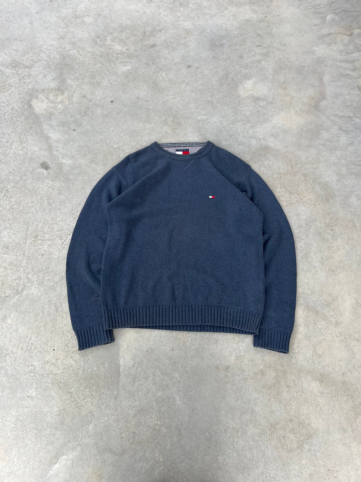 1990S - TOMMY HILFIGER GRAY/BLUE SWEATER - L