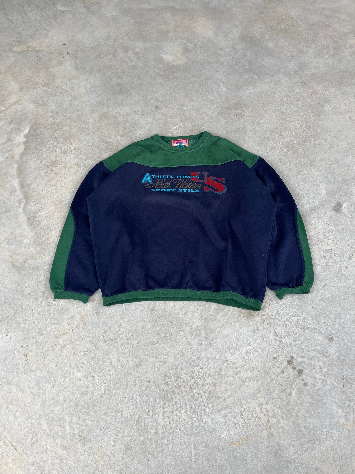 2000S - GRAPHIC GREEN & NAVY SWEATSHIRT - M