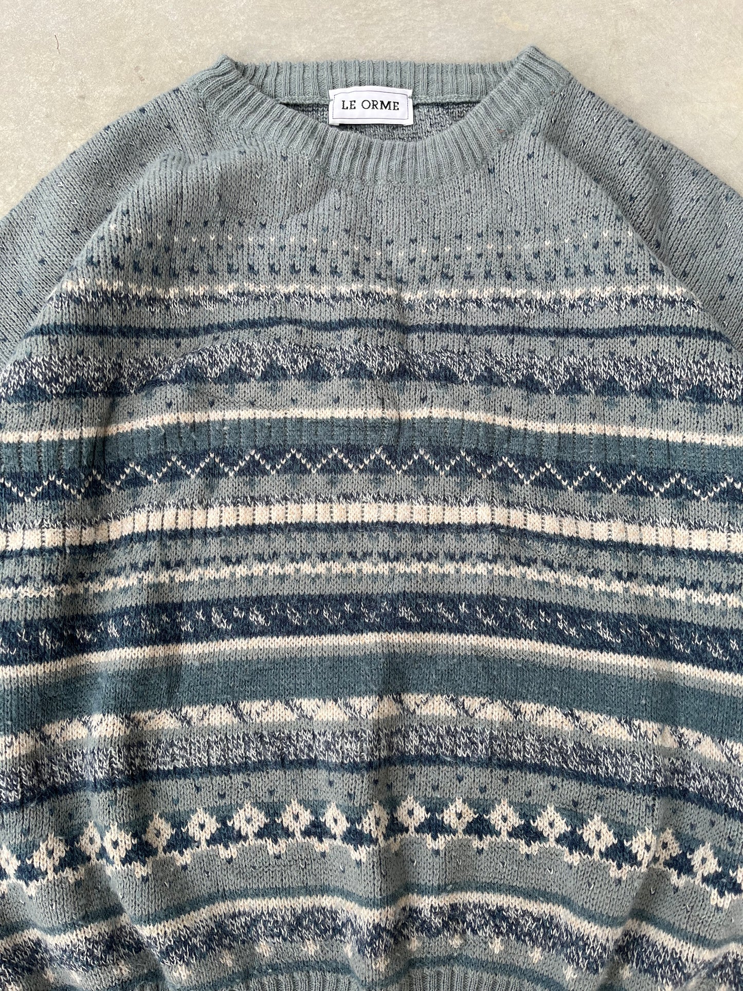 1980 - LIGHT BLUE PATTERNED SWEATER - M