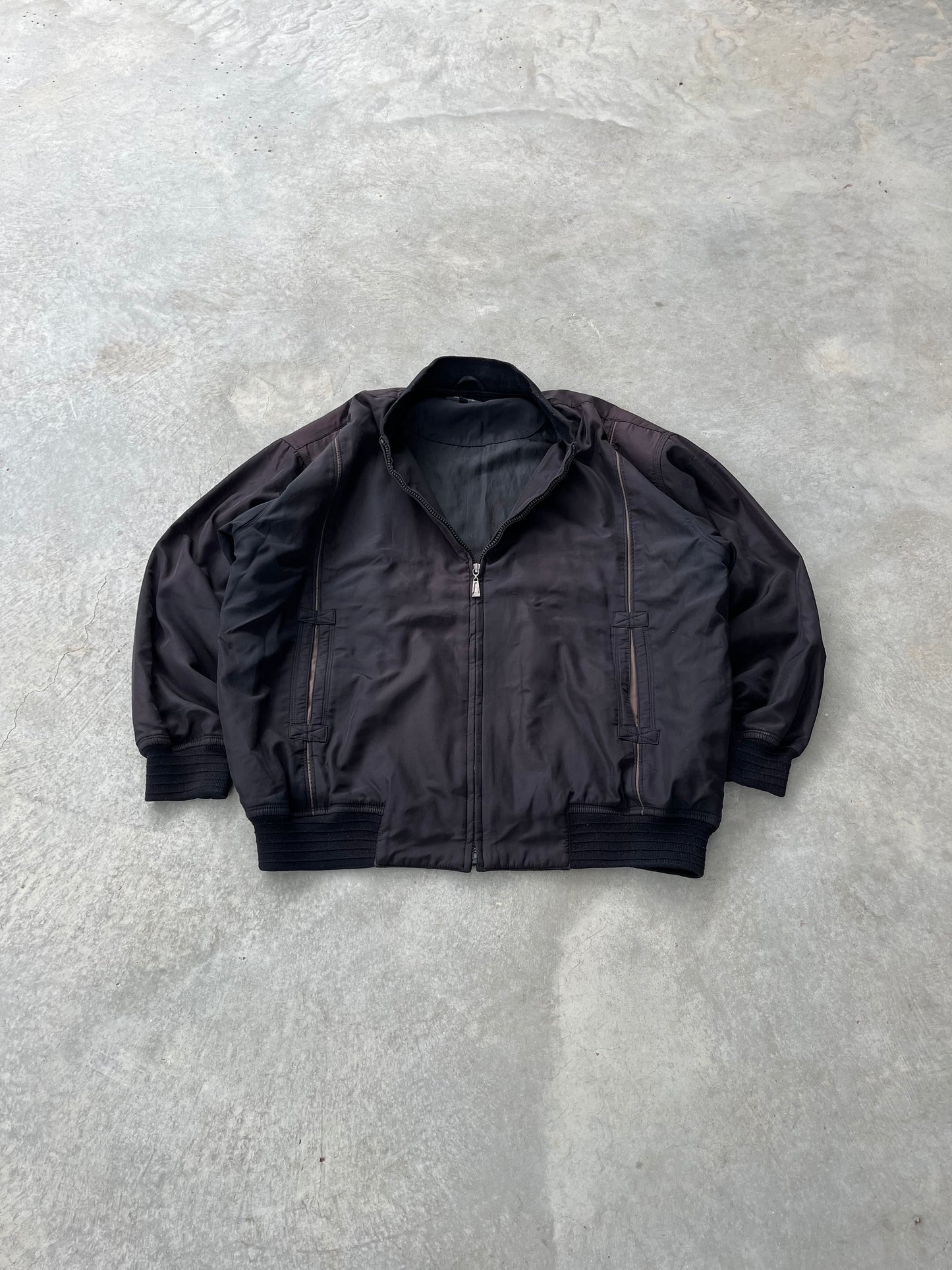 1990S - BLACK SUN FADED BIKER JACKET - L