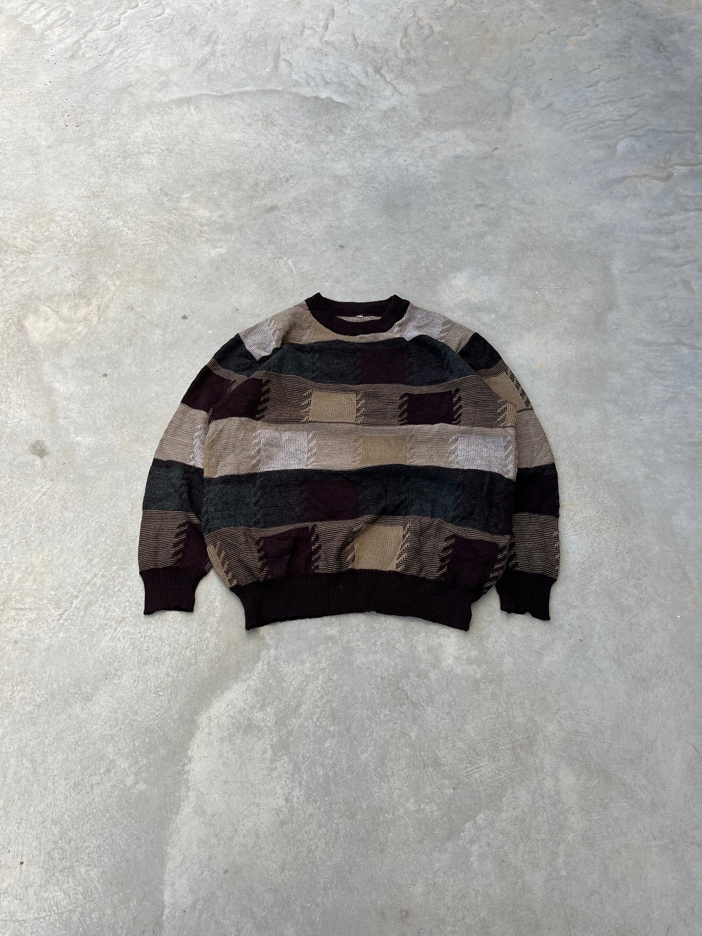 1980S - KNITTED PLAID SWEATER - M