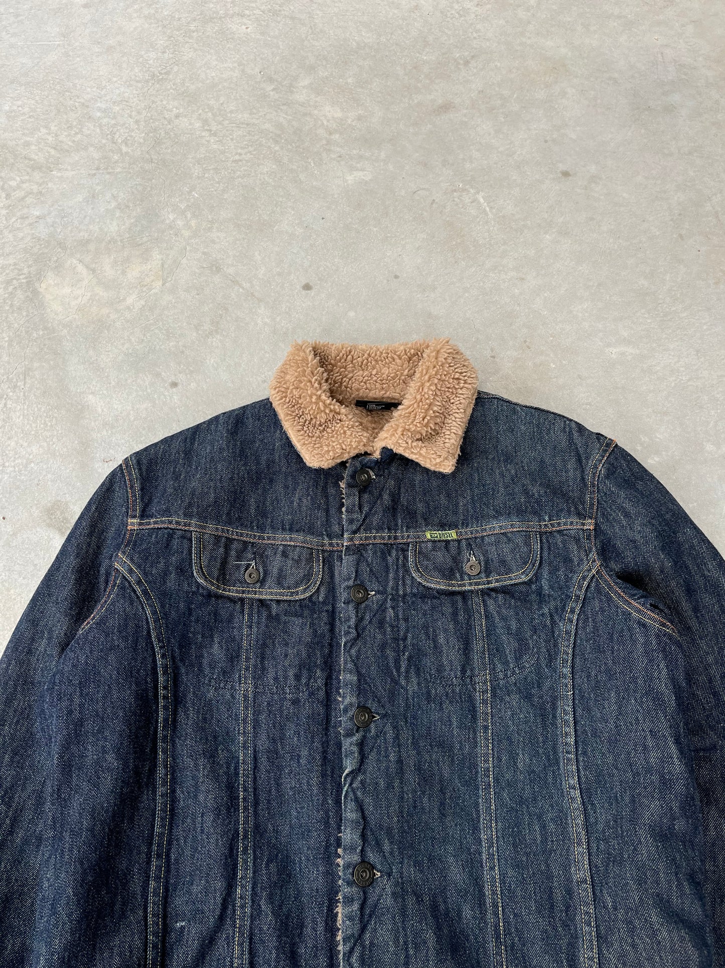 2000S - DIESEL DENIM & FAUX FUR JACKET - L