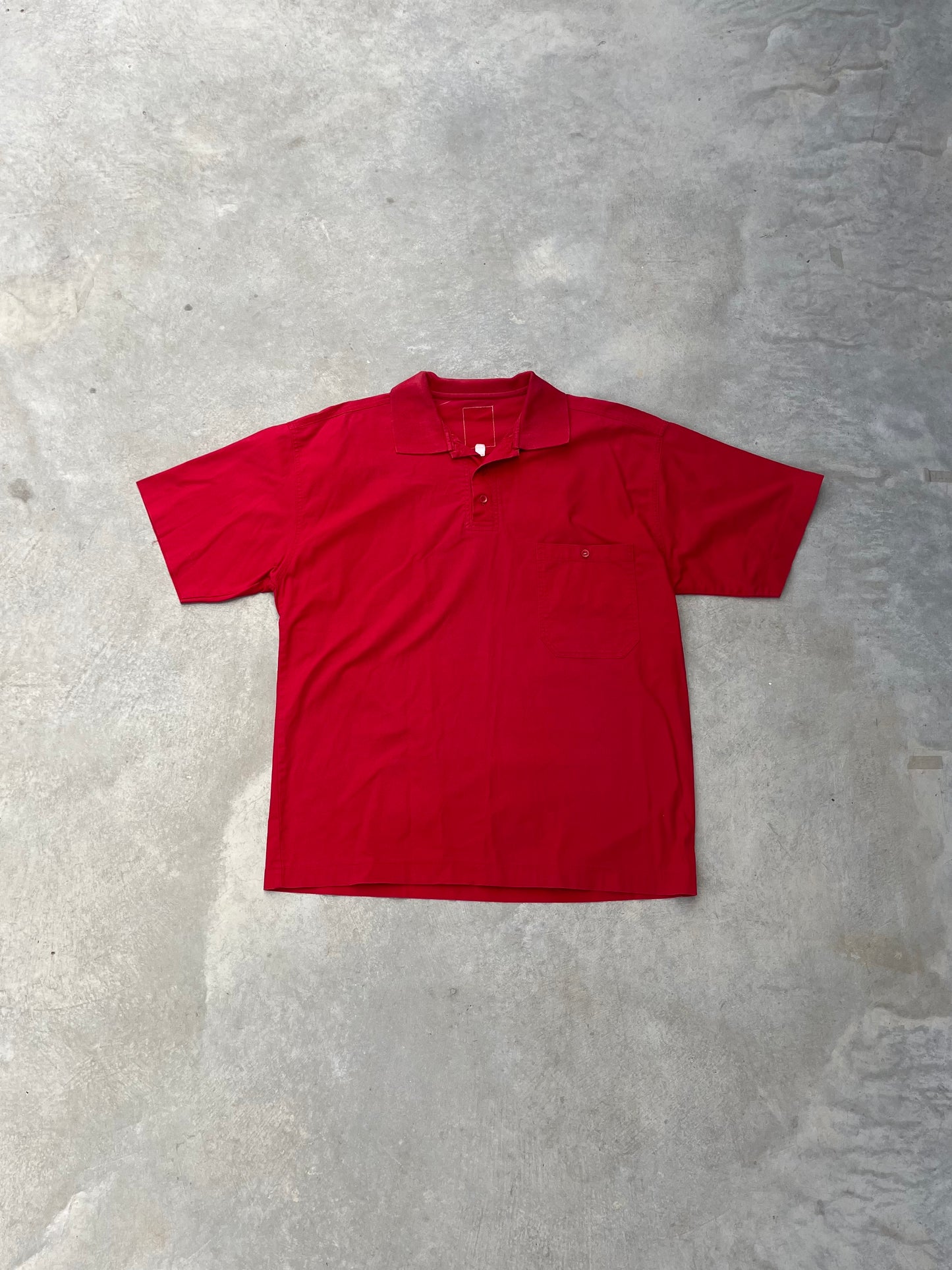 1990S - RED POLO SWEDISH PRINTED TSHIRT - XL