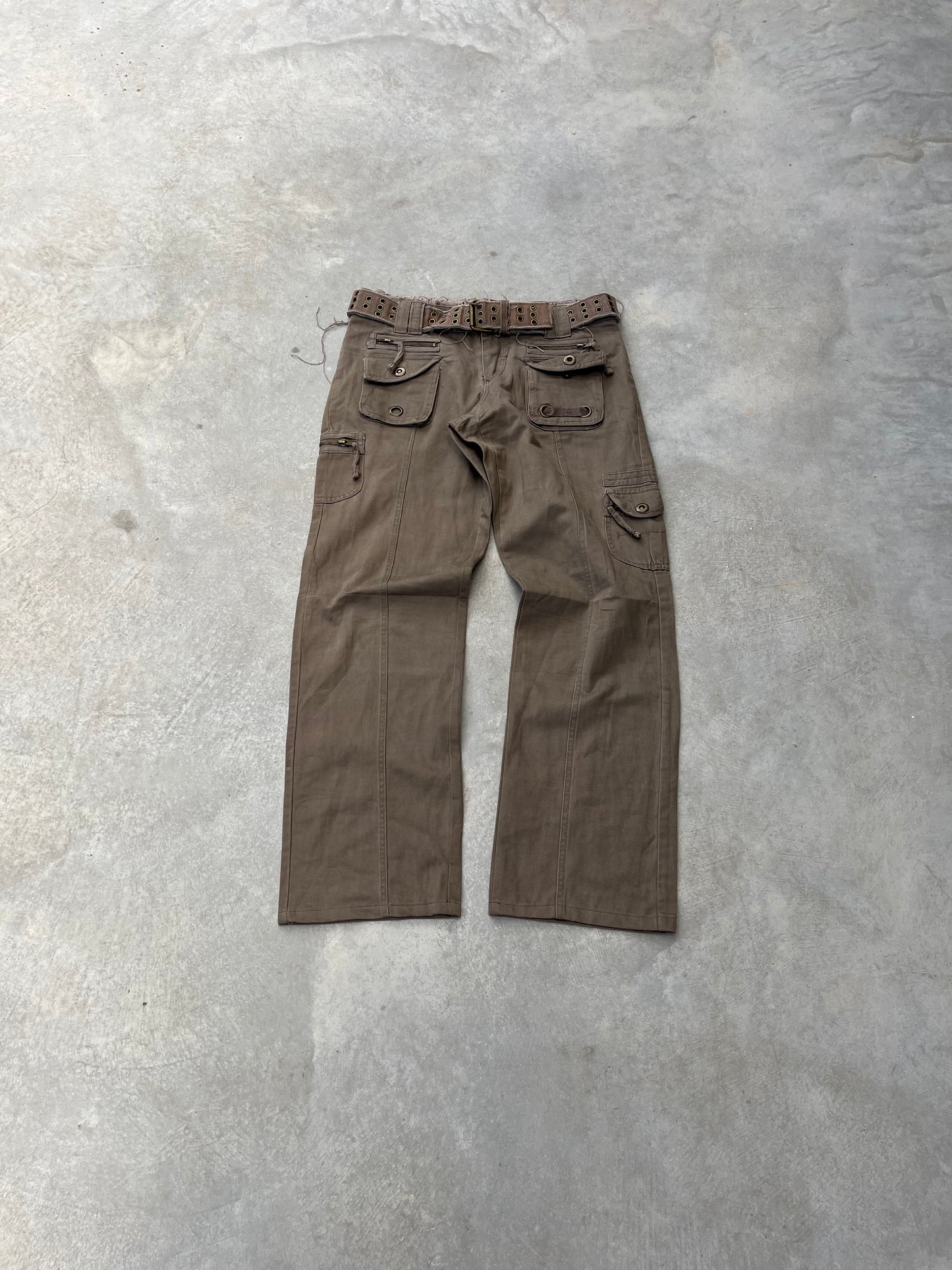 2000S - WIDE LEG EMBROIDERED BROWN CARGO PANTS - 40