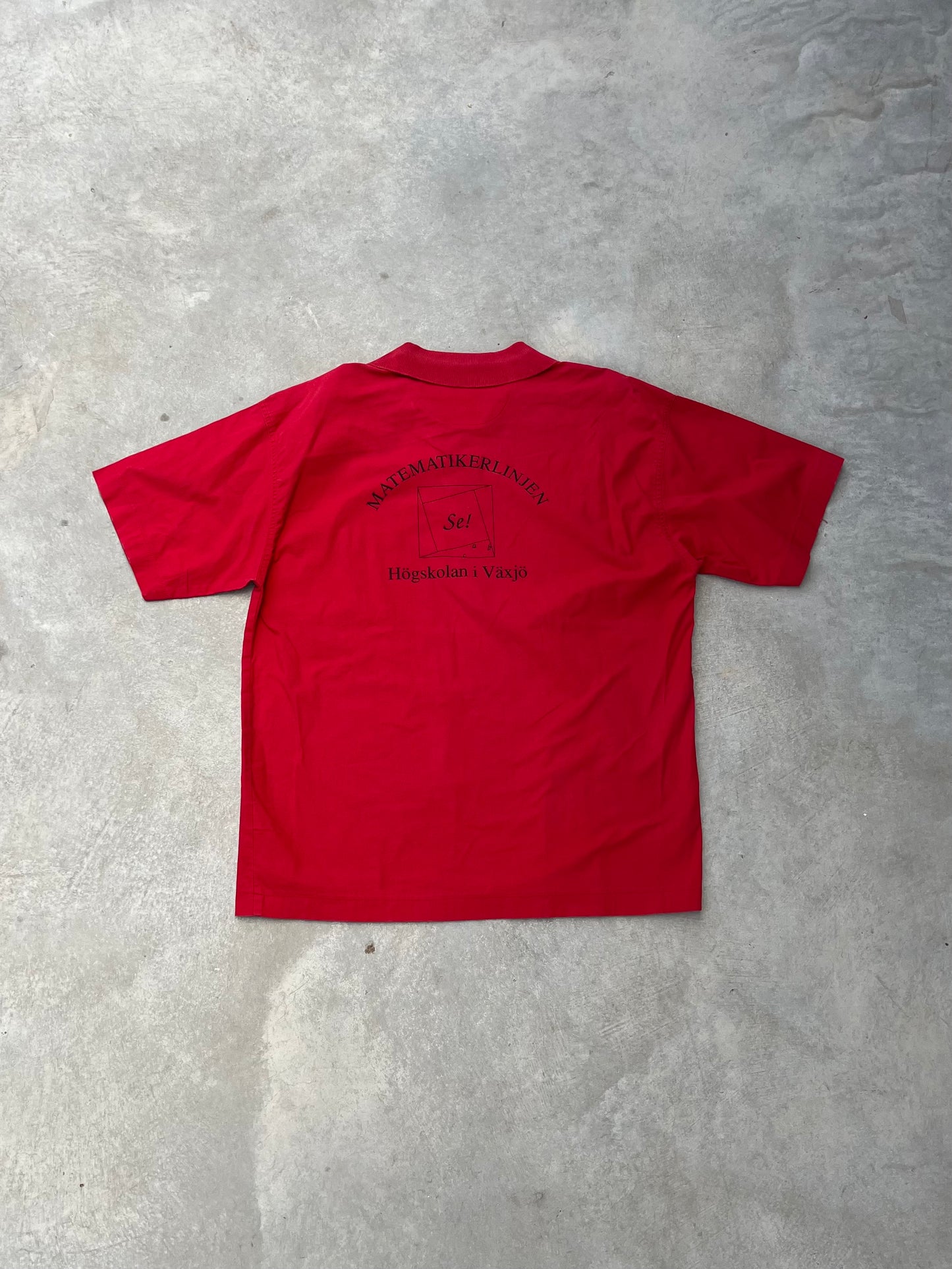 1990S - RED POLO SWEDISH PRINTED TSHIRT - XL
