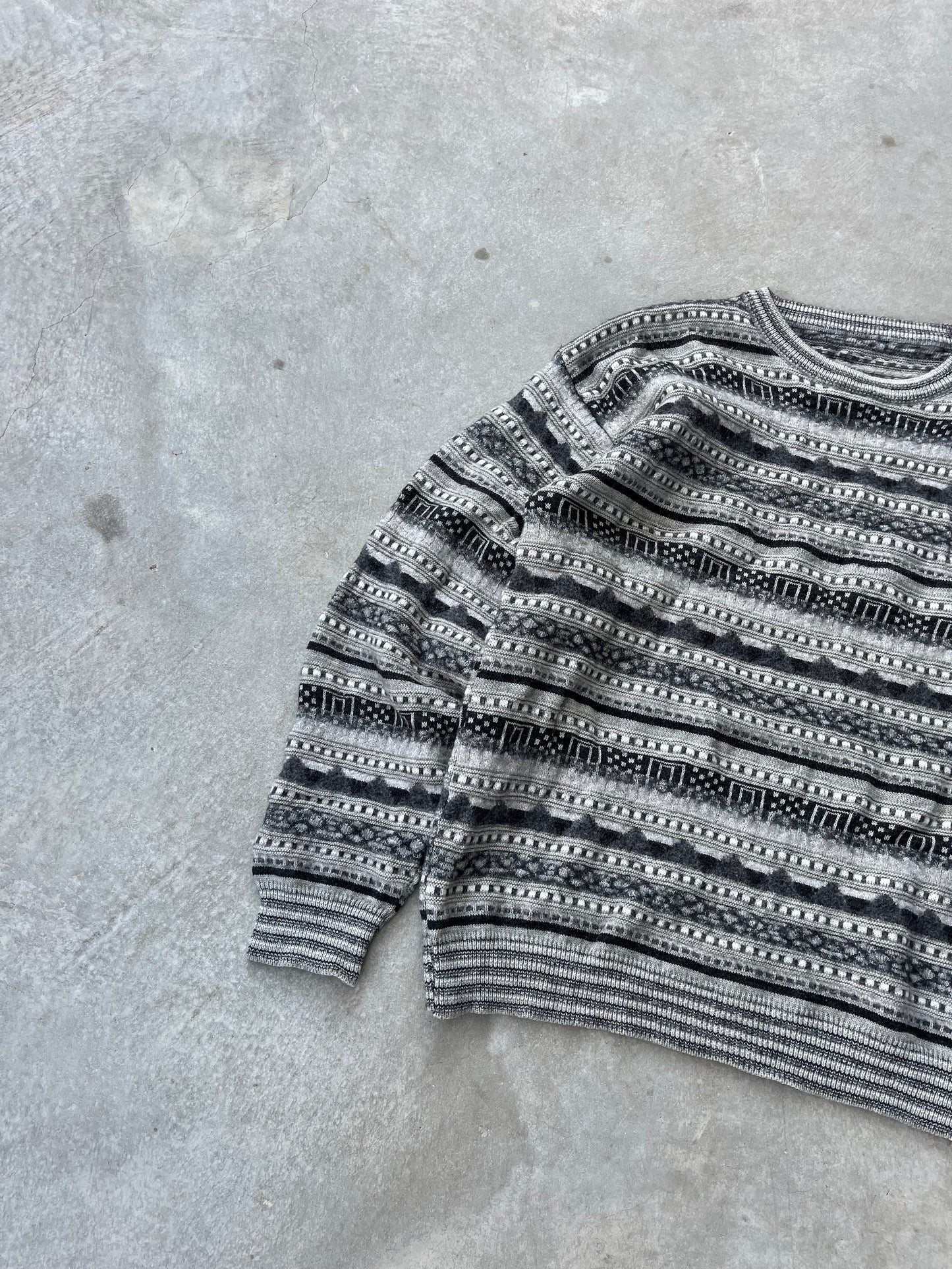 1980S - GRAY SHADES PATTERNED SWEATER - M