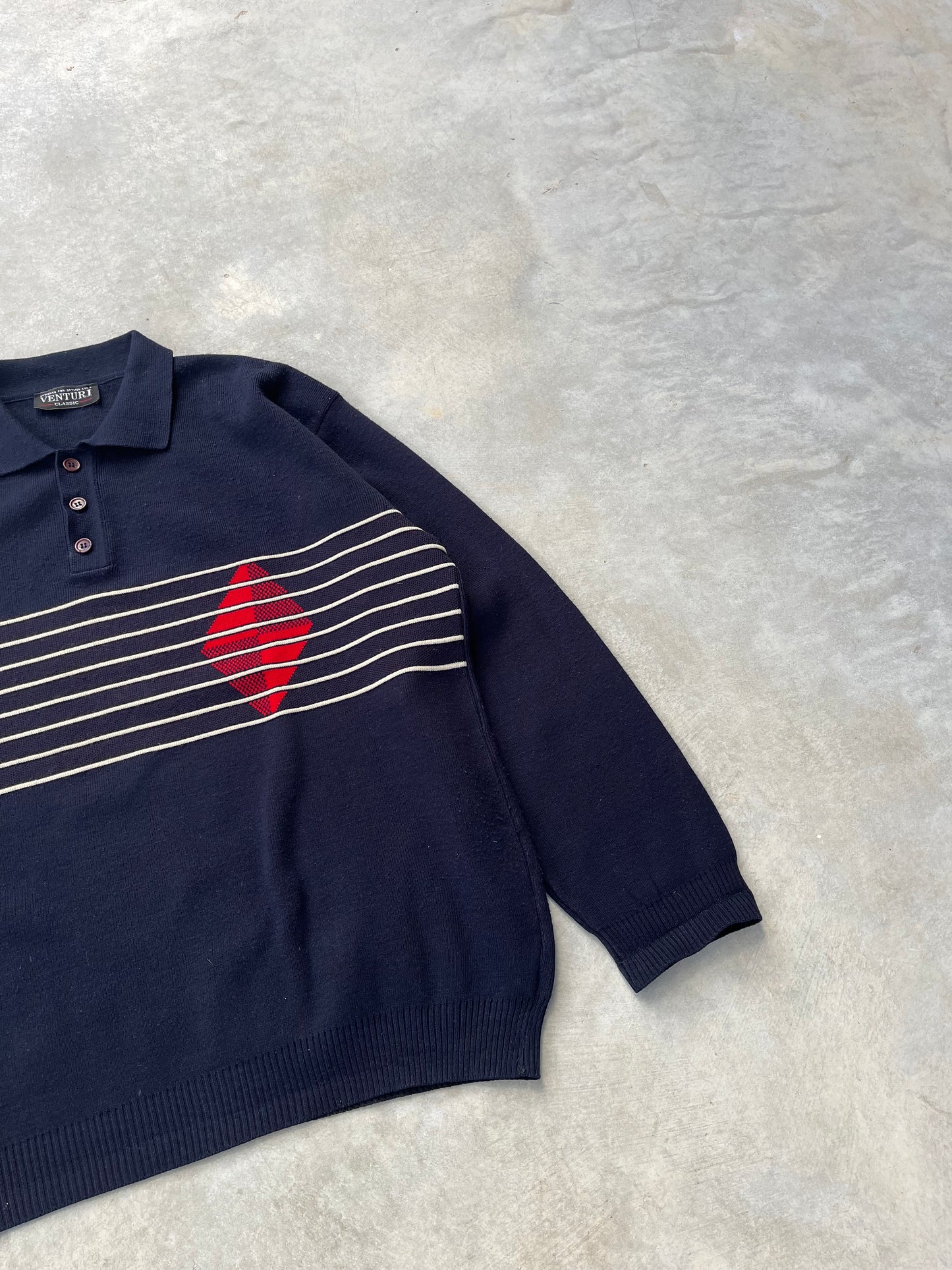 1990S - KITE STRIPED POLO BUTTONED SWEATER - L
