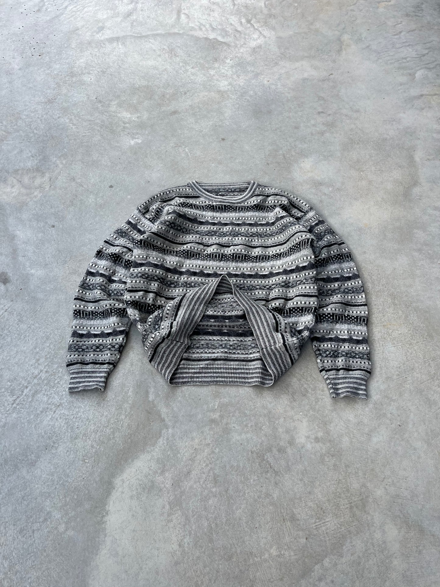 1980S - GRAY SHADES PATTERNED SWEATER - M