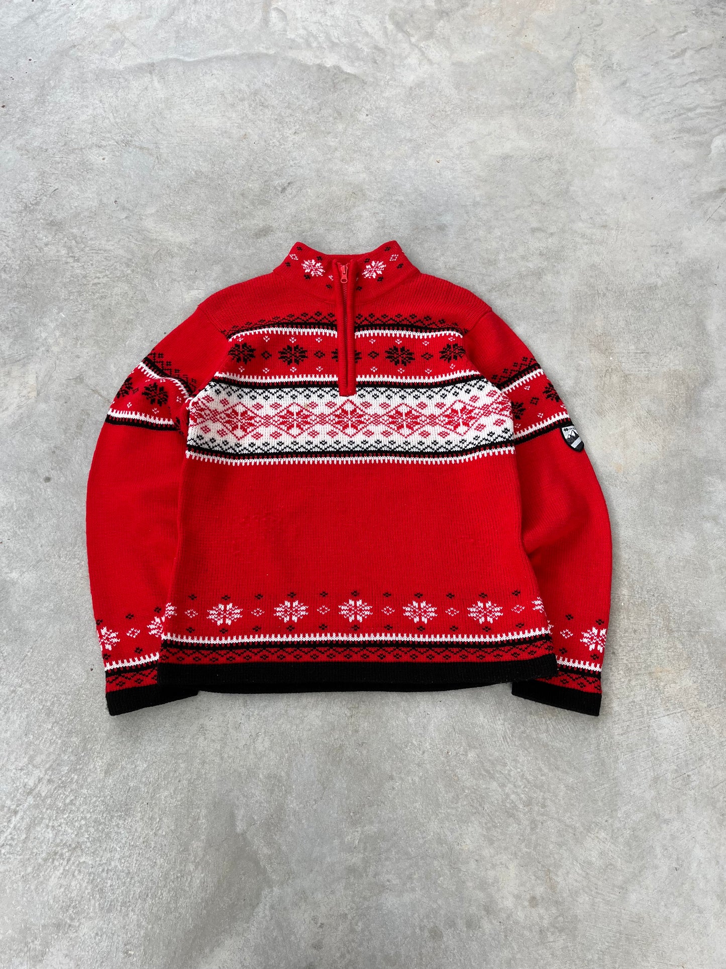 1990S - QUARTER ZIP NORDIC SWEATER - M