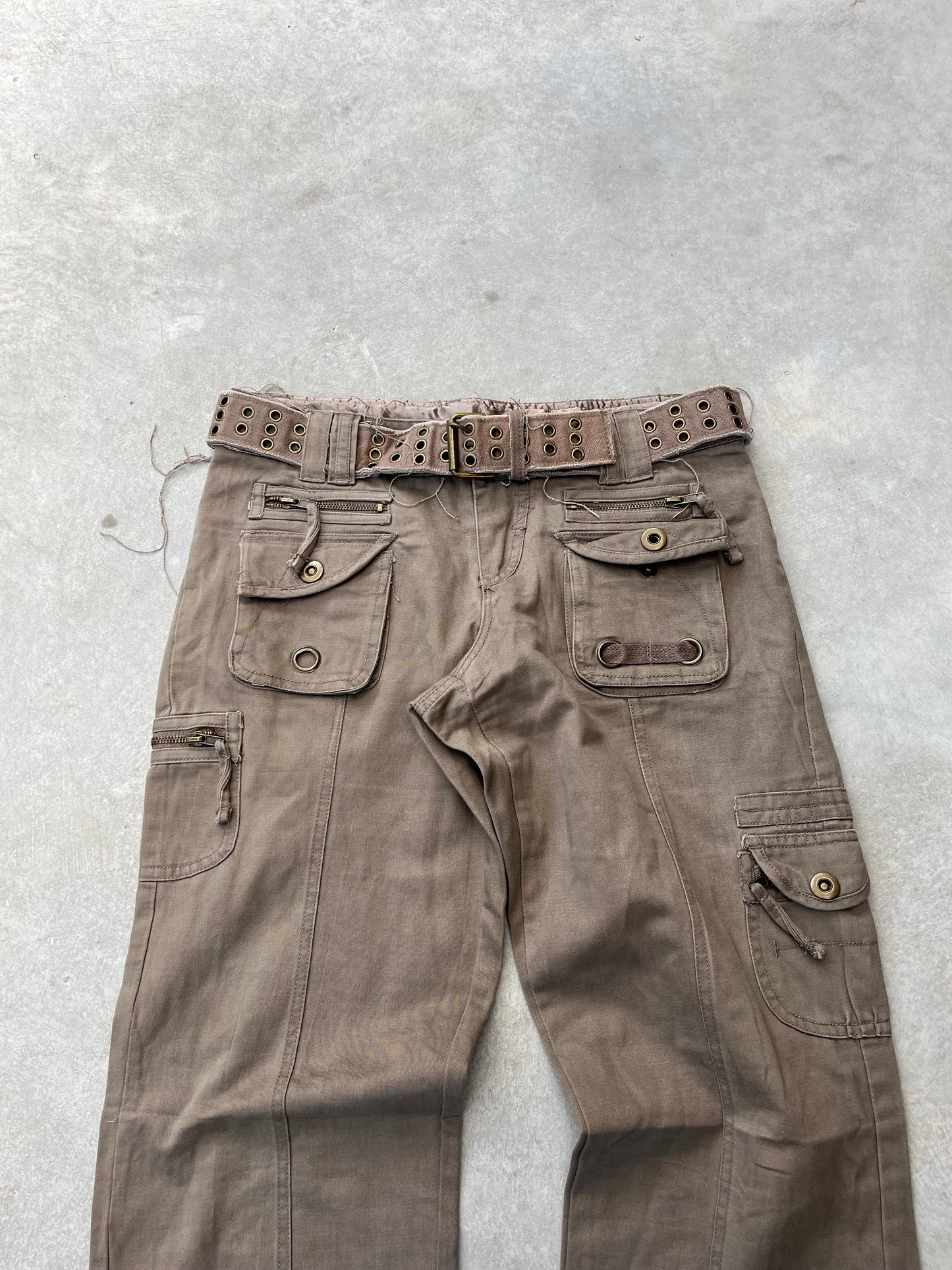 2000S - WIDE LEG EMBROIDERED BROWN CARGO PANTS - 40