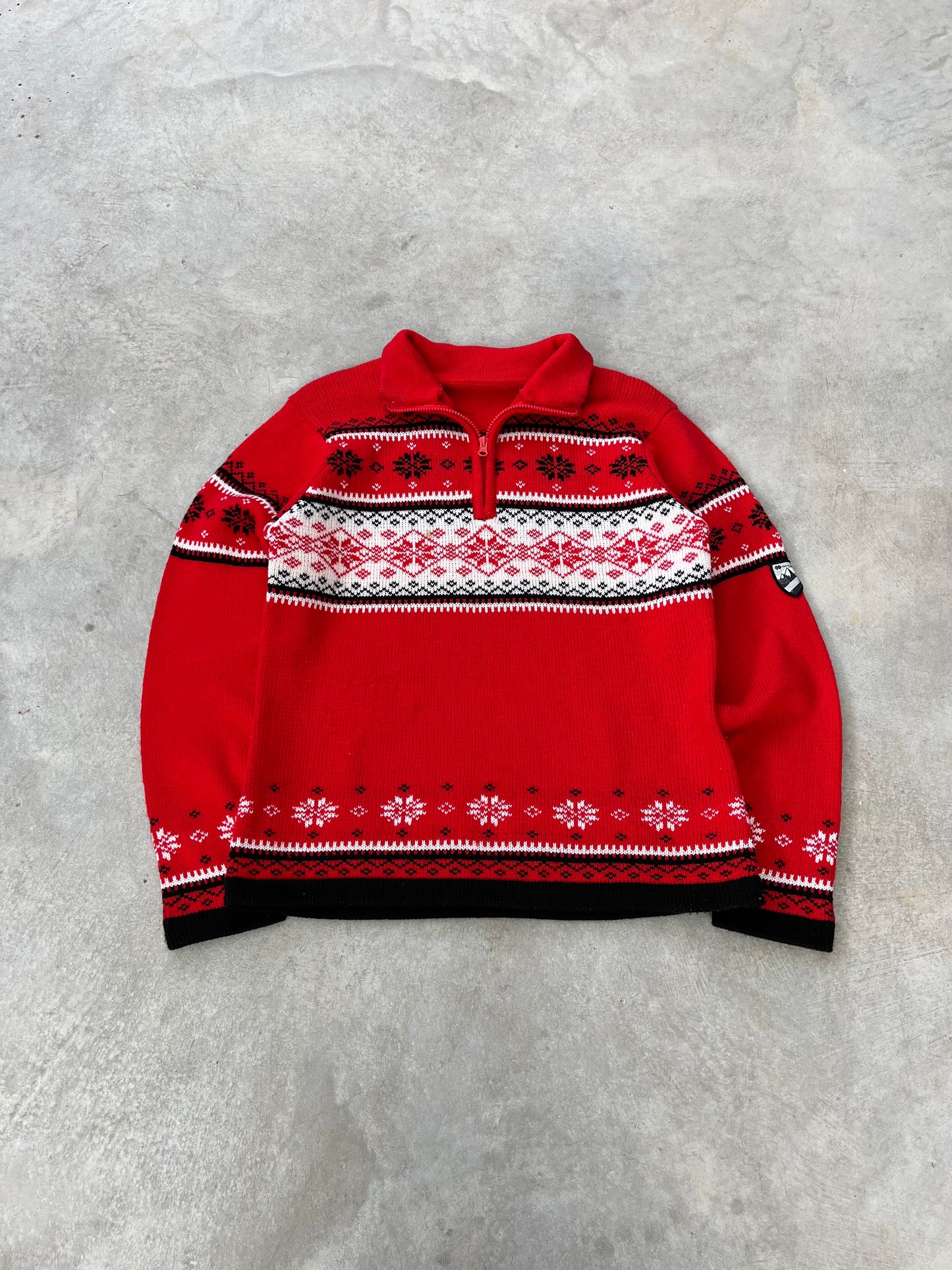 1990S - QUARTER ZIP NORDIC SWEATER - M