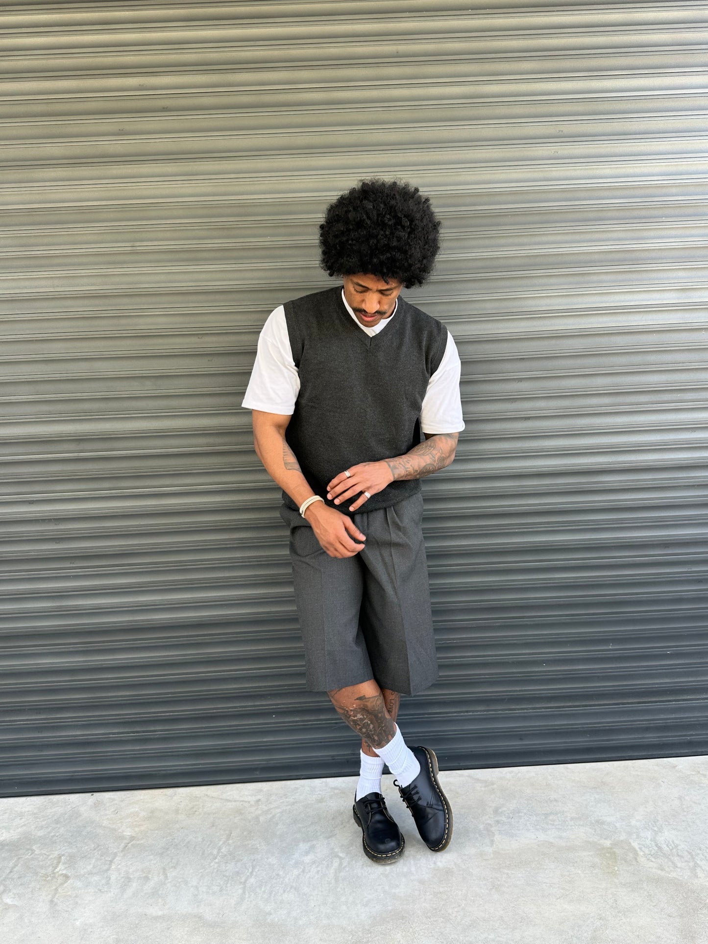 1990S - GRAY KNIT V NECK VEST - M
