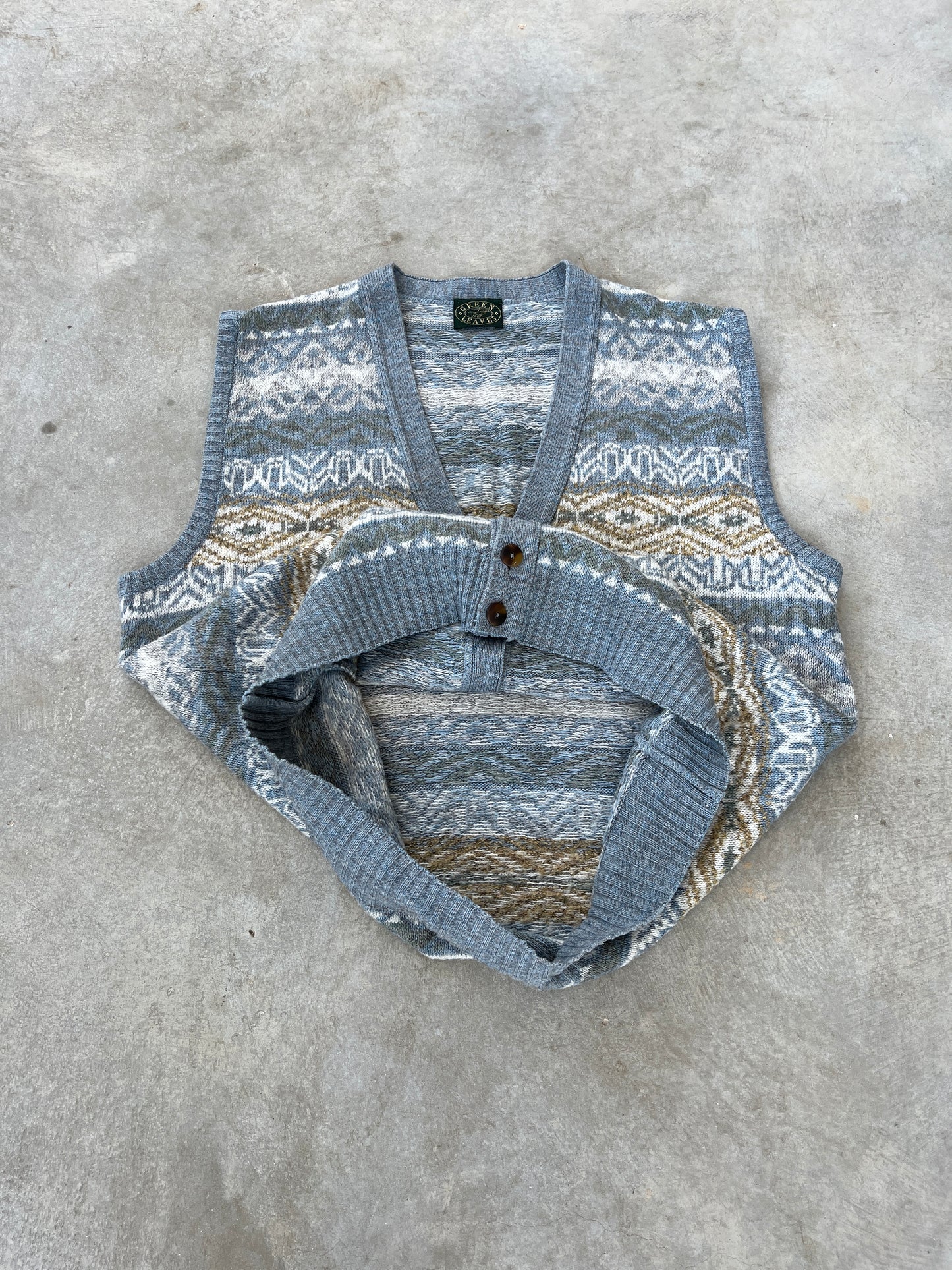 1970S - PATTERNED KNIT CARDIGAN - L