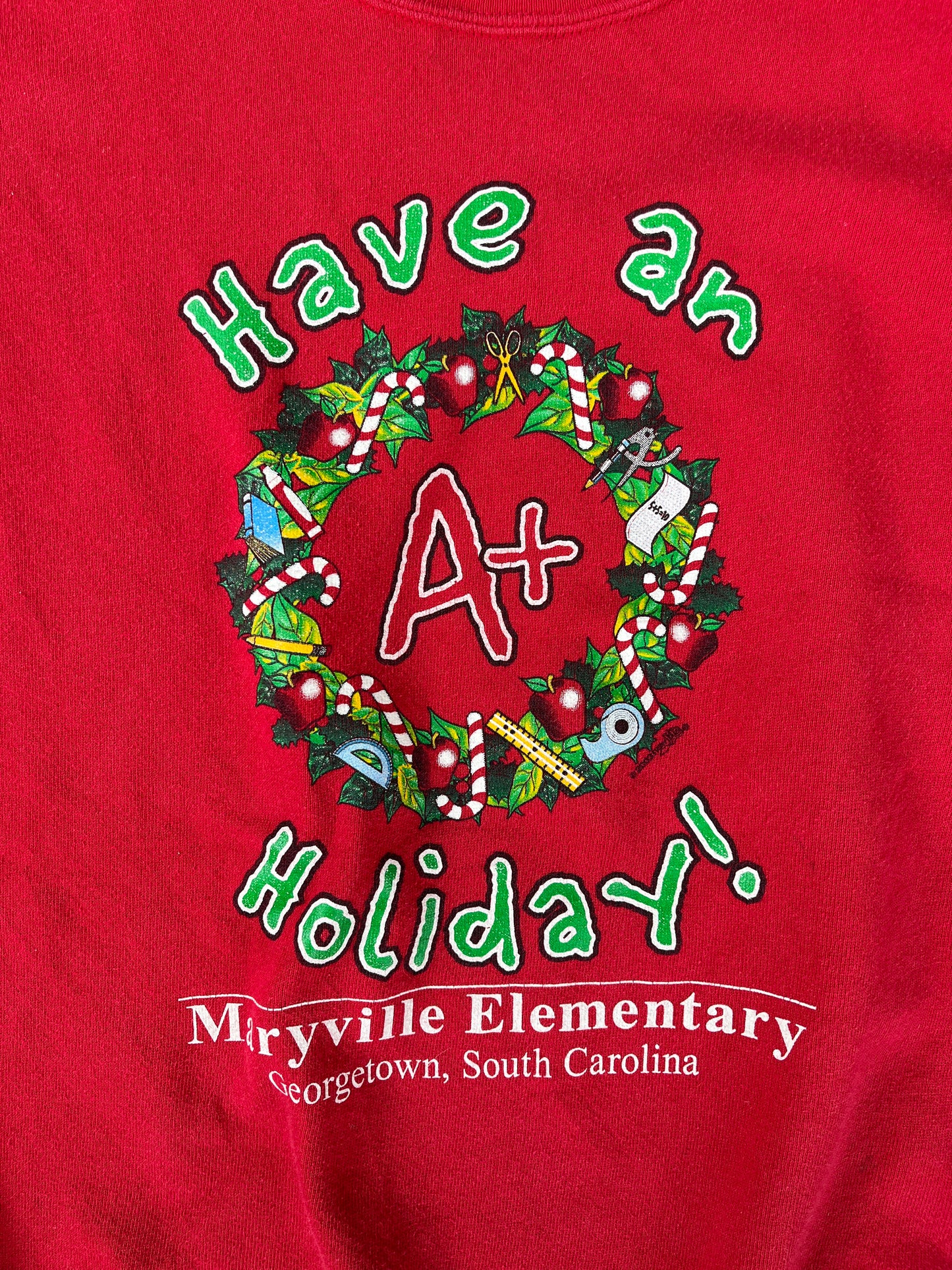 1990S - LEE „HAVE AN A+ HOLIDAY!“ CHRISTMAS SWEATSHIRT - M