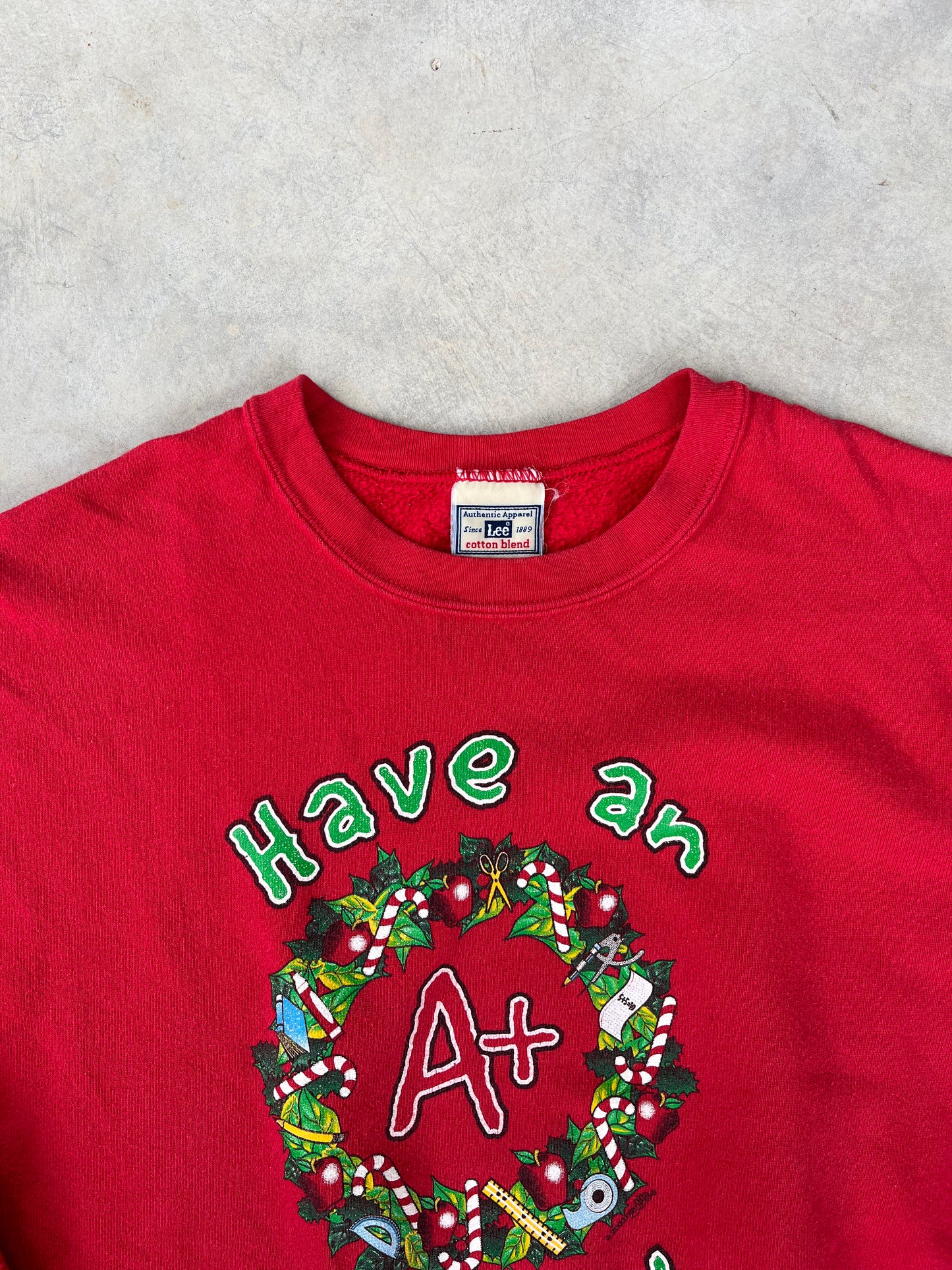 1990S - LEE „HAVE AN A+ HOLIDAY!“ CHRISTMAS SWEATSHIRT - M