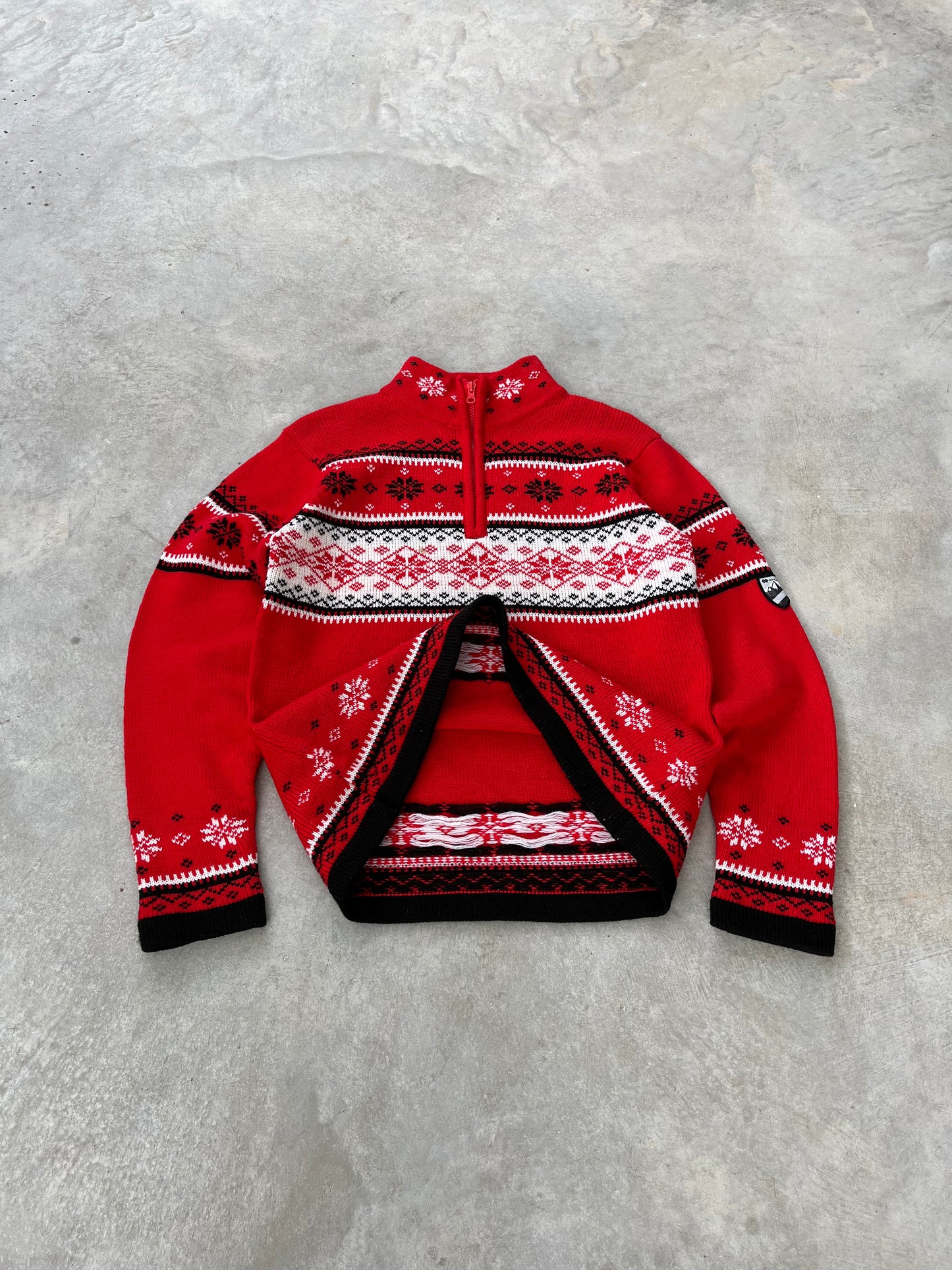 1990S - QUARTER ZIP NORDIC SWEATER - M