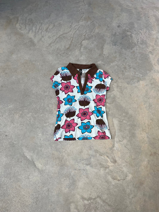 1990S - OPEN CHEST FLOWER TOP - S
