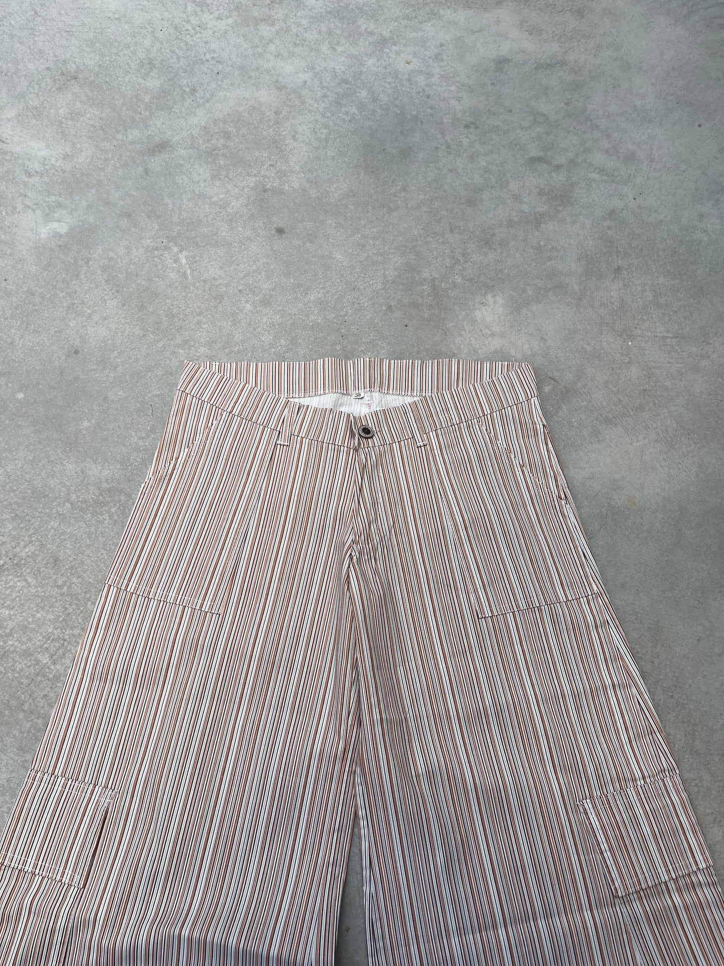 ‏2000S - STRIPED DEAD STOCK SIXTIES TZIPPY LOW RISE FLARED JEANS - 38