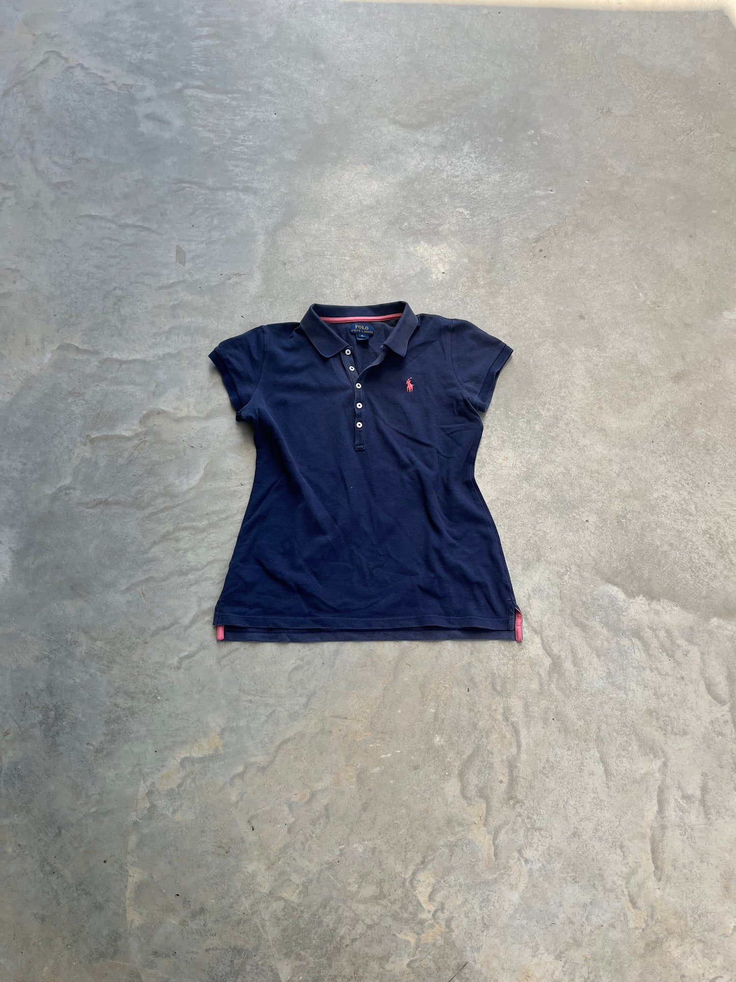 1990S - POLO RALPH LAUREN NAVY & PINK BUTTONED WOMENS SHIRT - S
