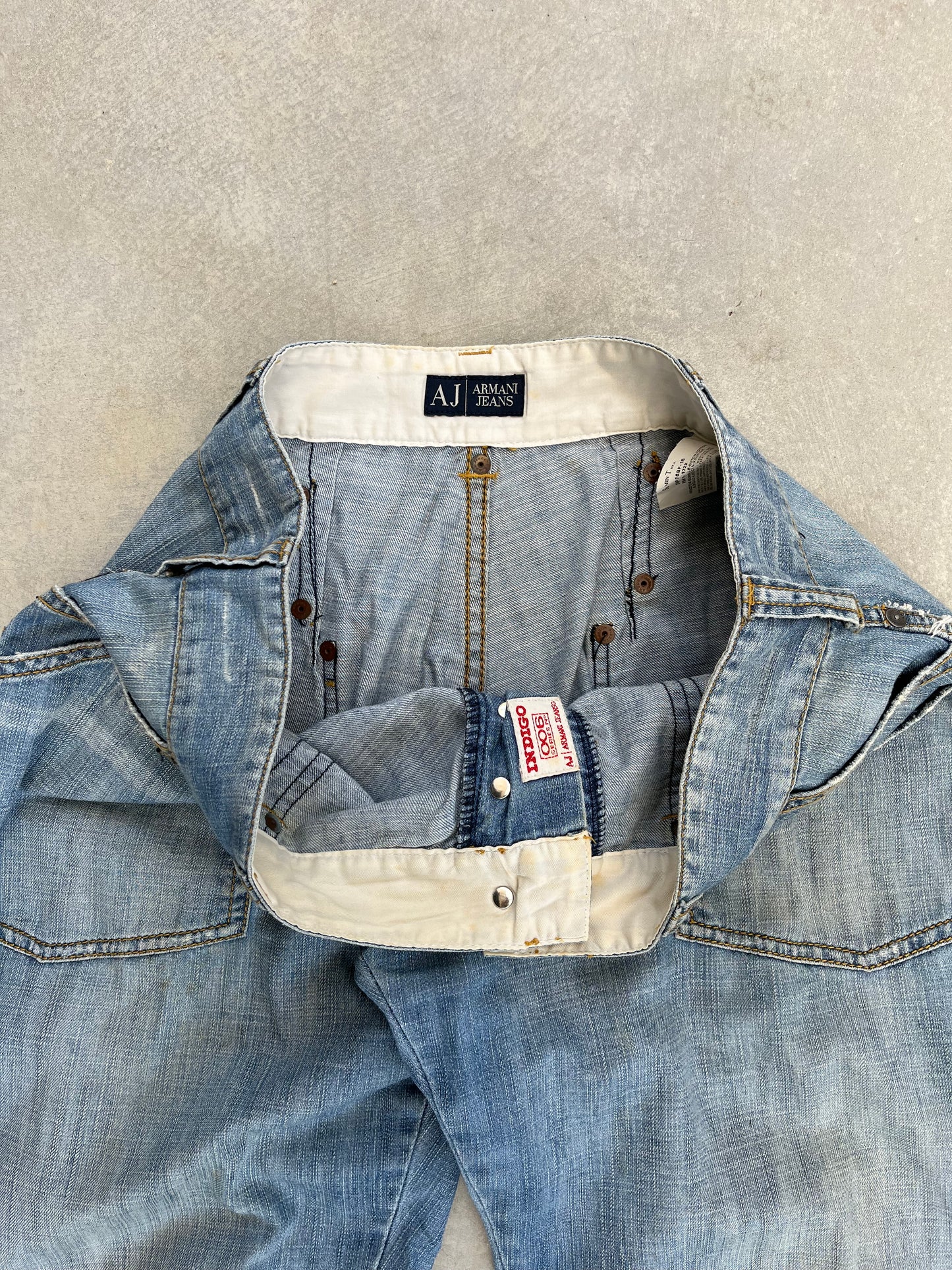 1990S - ARMANI LIGHT WASH WIDE LEG DENIM JEANS - 44