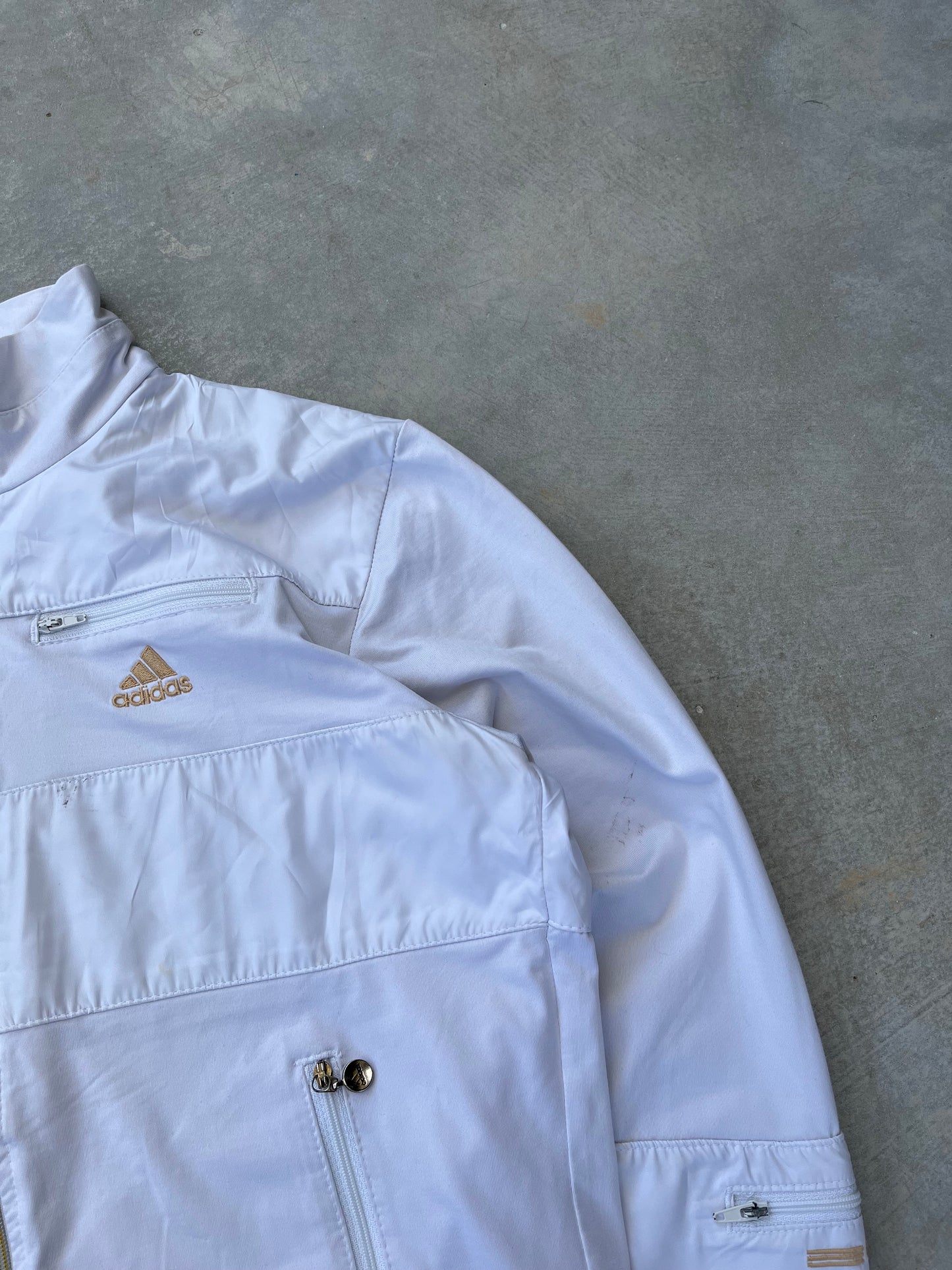 2000S - WHITE & GOLD ADIDAS SPORT JACKET - S