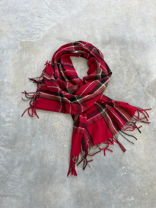 1990S - PLAID RED SCARF - 170 CM