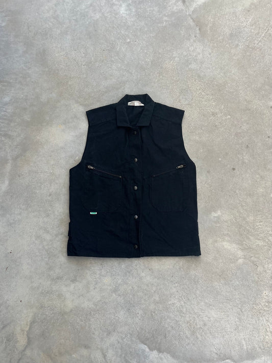1990S - BLACK BIKER STYLE DENIM VEST - L