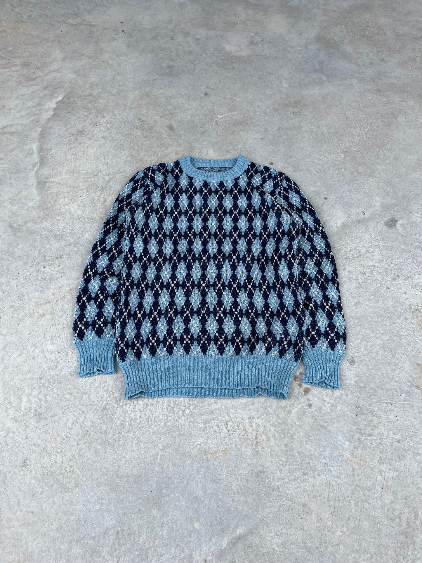 1990S - LIGHT/DARK BLUE ARGYLE SWEATER - S