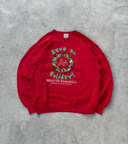 1990S - LEE „HAVE AN A+ HOLIDAY!“ CHRISTMAS SWEATSHIRT - M