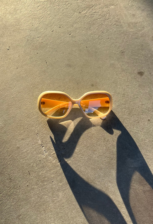 1990S - RARE OVAL CREAM & ORANGE MADE IN JAPAN SUNGLASSES - ONE SIZE