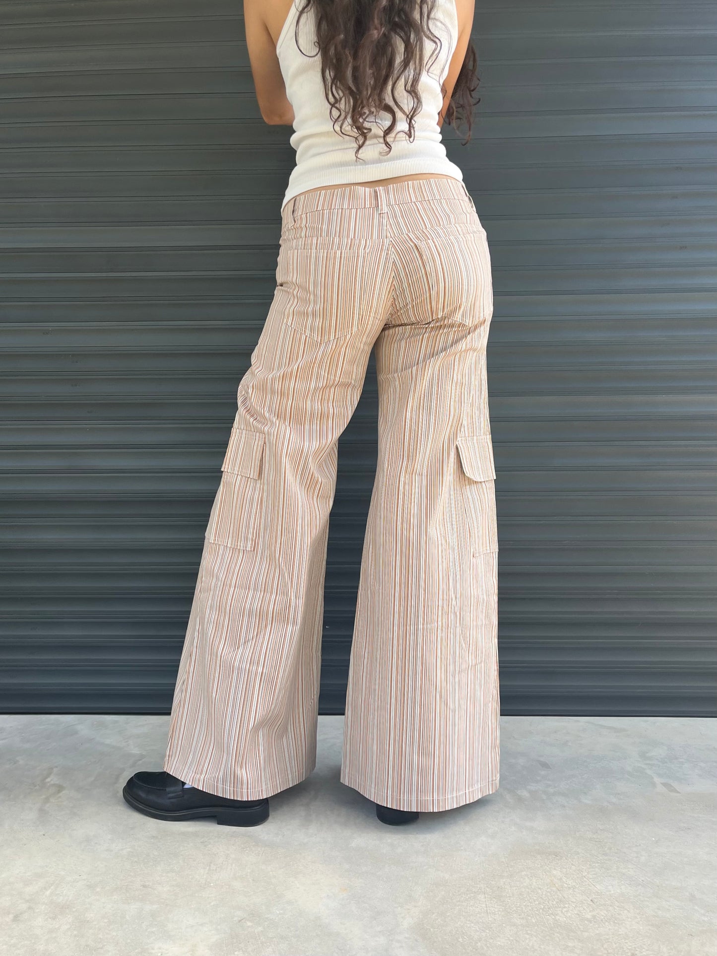 ‏2000S - STRIPED DEAD STOCK SIXTIES TZIPPY LOW RISE FLARED JEANS - 38