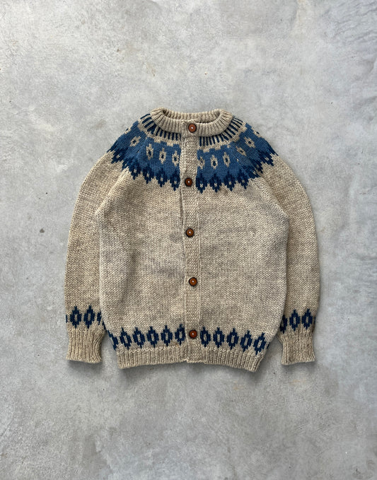 1990S - PATTERNED KNIT CARDIGAN - L