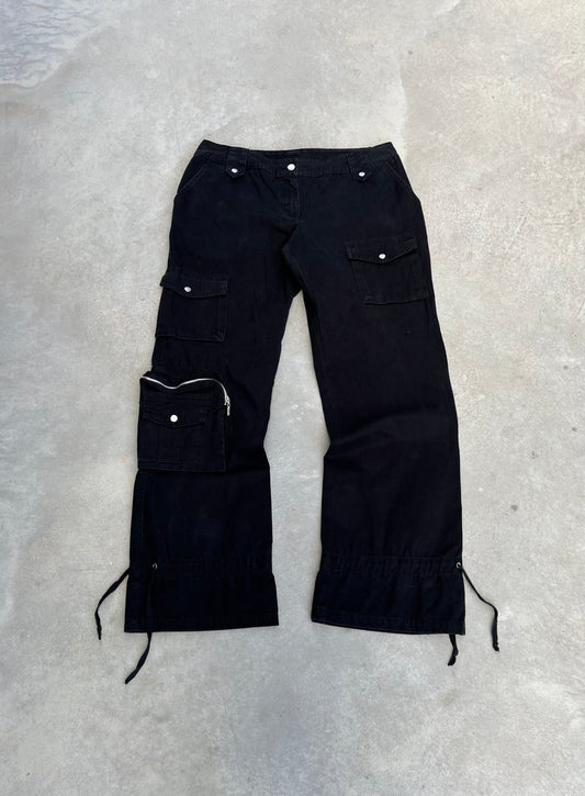 2000S - BLACK WIDE LEG CARGO PANTS - 44
