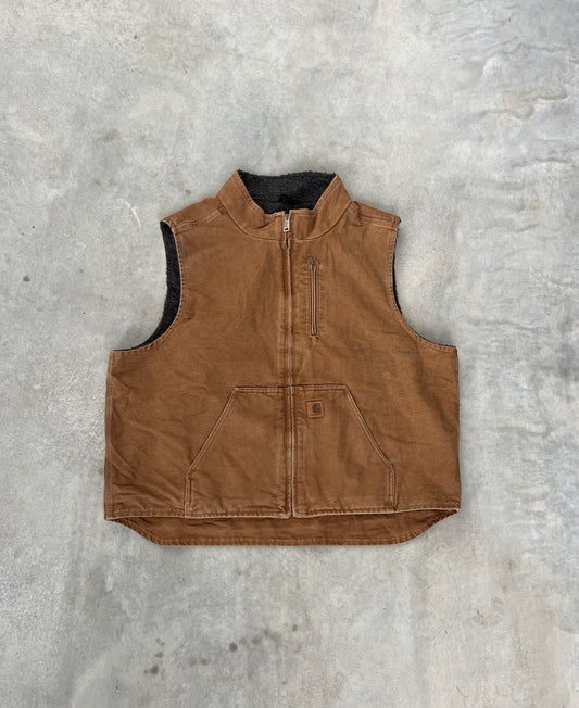 1990S - CARHARTT BROWN DENIM VEST - XXL