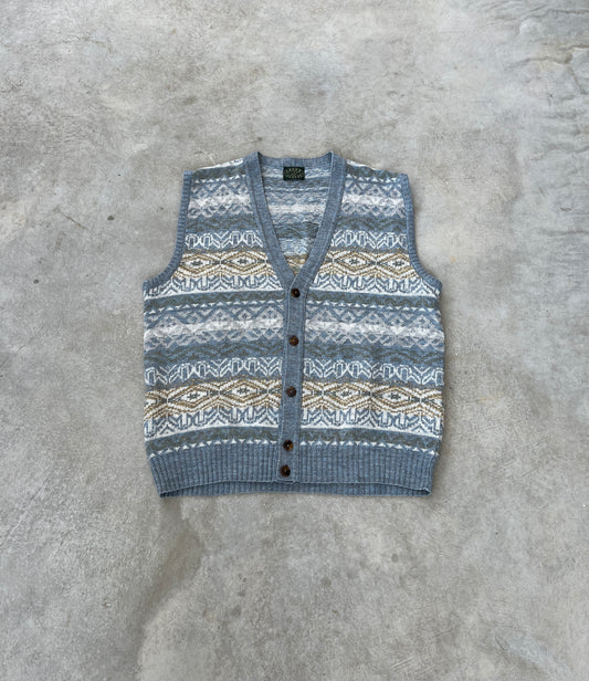 1970S - PATTERNED KNIT CARDIGAN - L