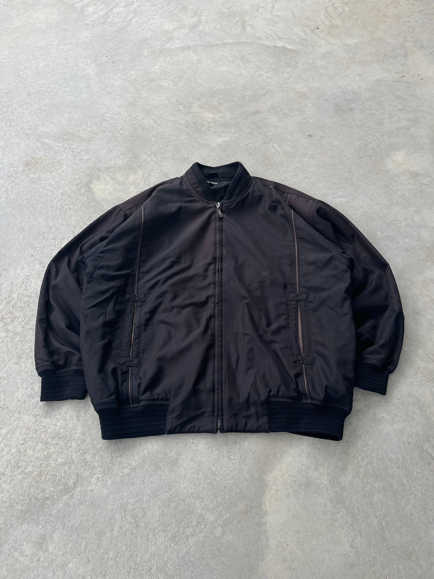 1990S - BLACK SUN FADED BIKER JACKET - L