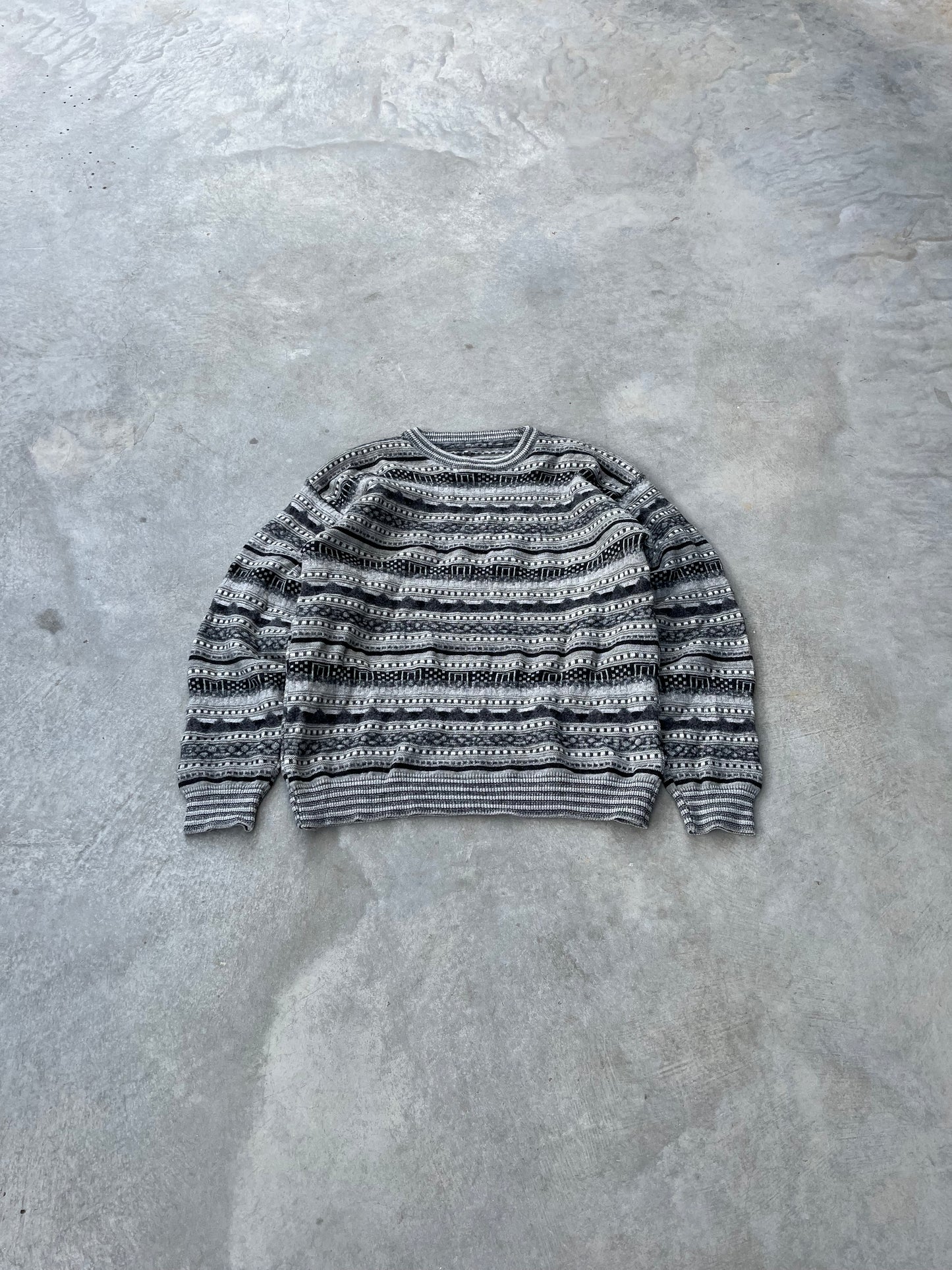 1980S - GRAY SHADES PATTERNED SWEATER - M