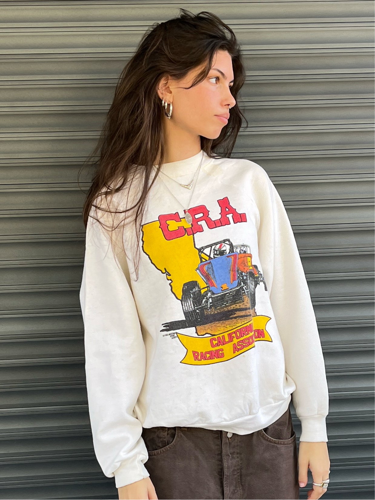 1980S - WHITE CALIFORNIA RACING SWEATSHIRT- L