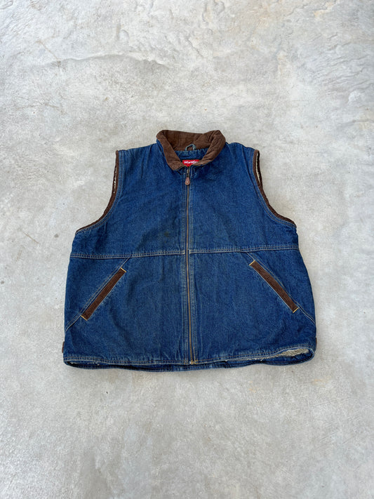 1990S - WRANGLER DENIM & CORDUROY WORK VEST - XL