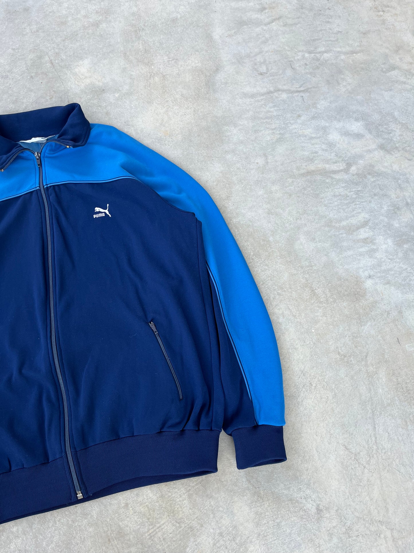 1980S - NAVY & LIGHT BLUE PUMA SPORT JACKET - M