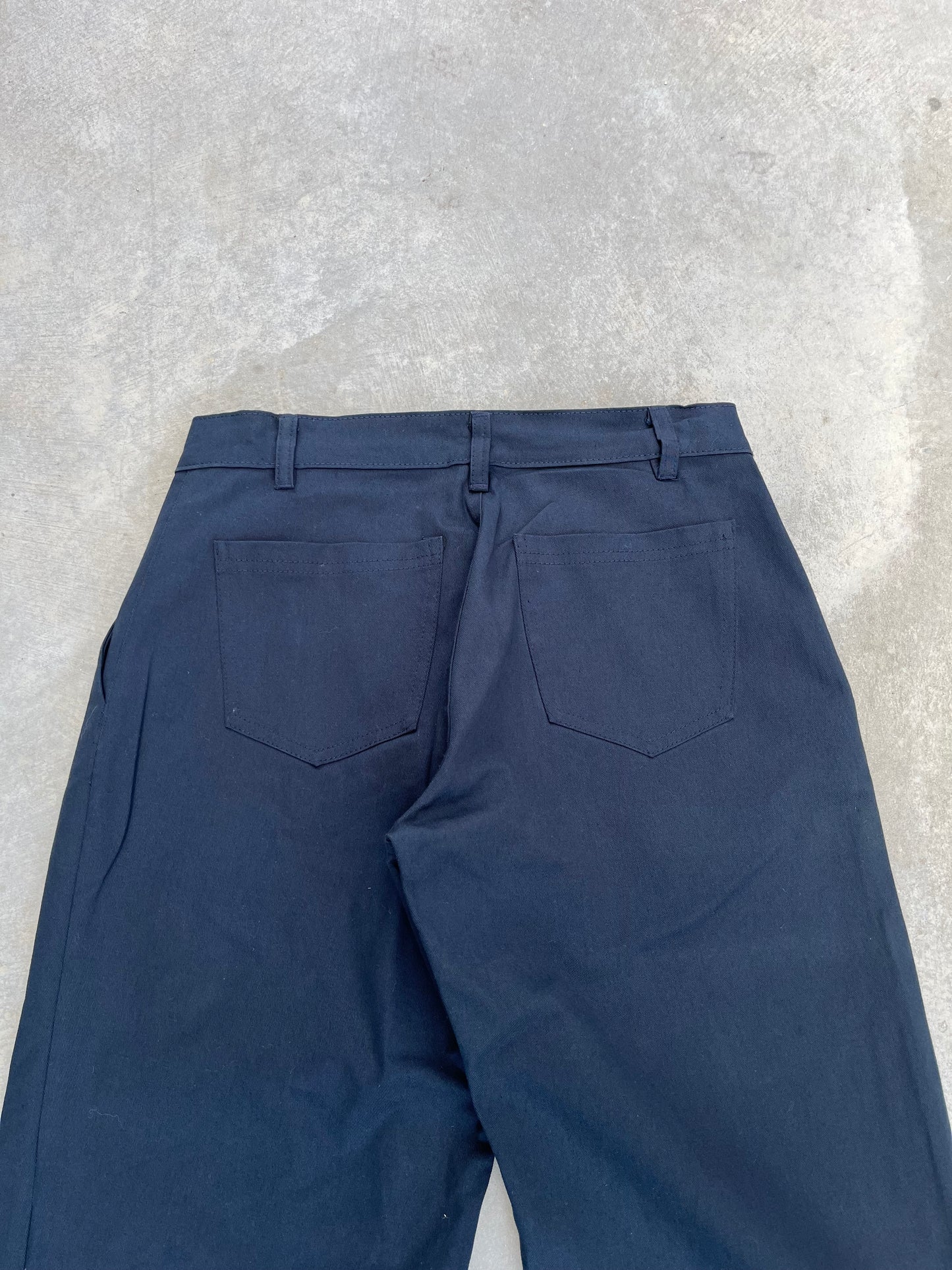 2000S - NAVY DEAD STOCK SIXTIES TZIPPY LOW RISE FLARED PANTS - 36/40