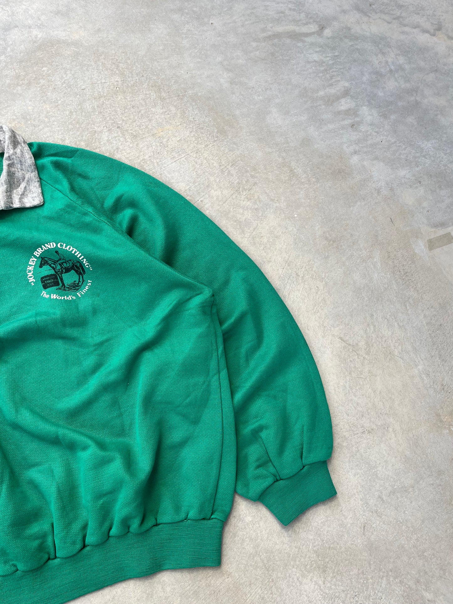 1990S - GREEN POLO COLLAR PRINTED SWEATSHIRT - M