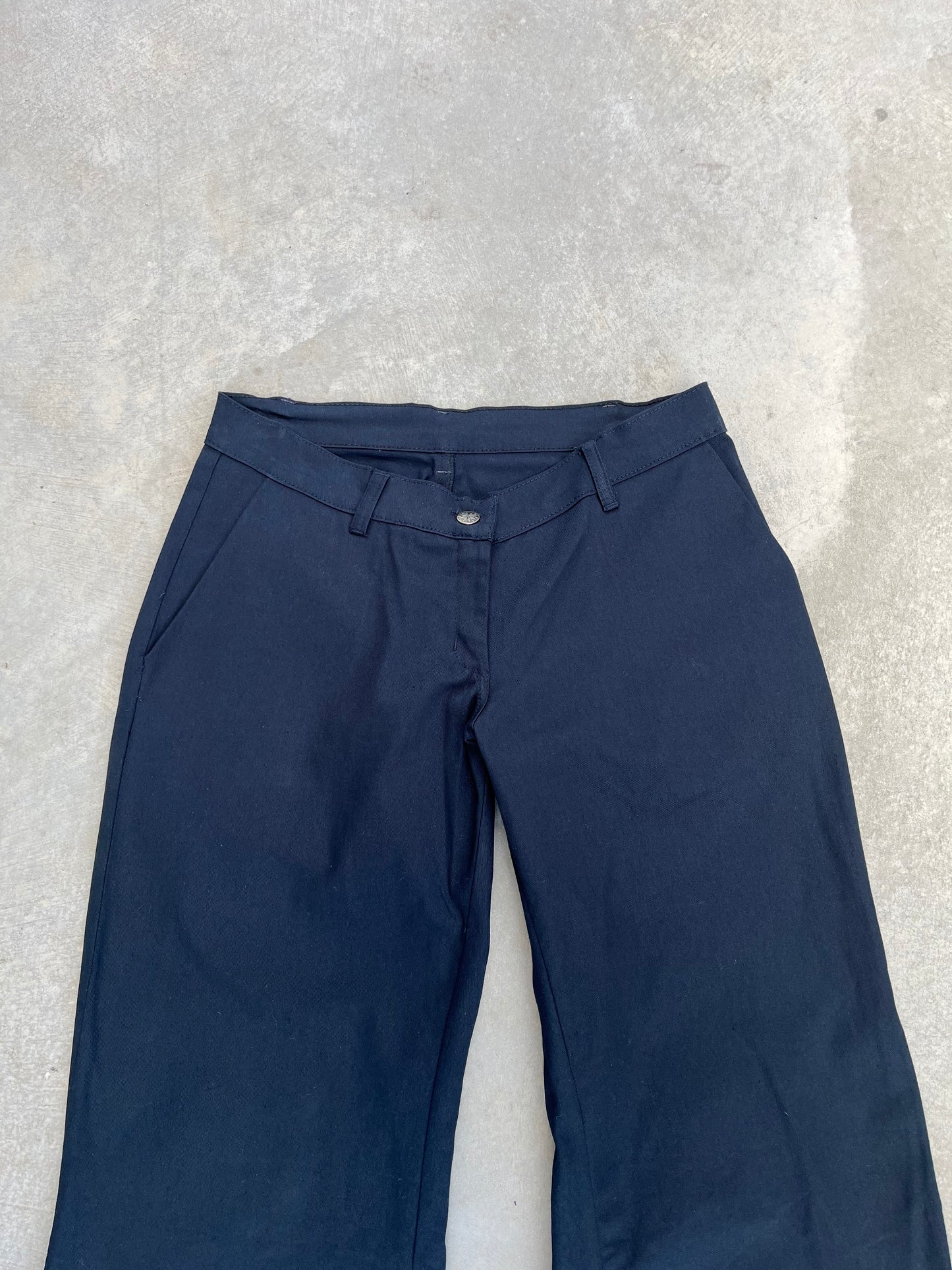 2000S - NAVY DEAD STOCK SIXTIES TZIPPY LOW RISE FLARED PANTS - 36/40