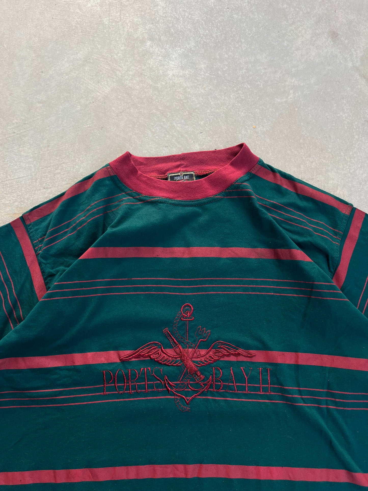 1980S - “PORTS BAY“ BOXY CROPPED STRIPED & EMBROIDERED TSHIRT - M